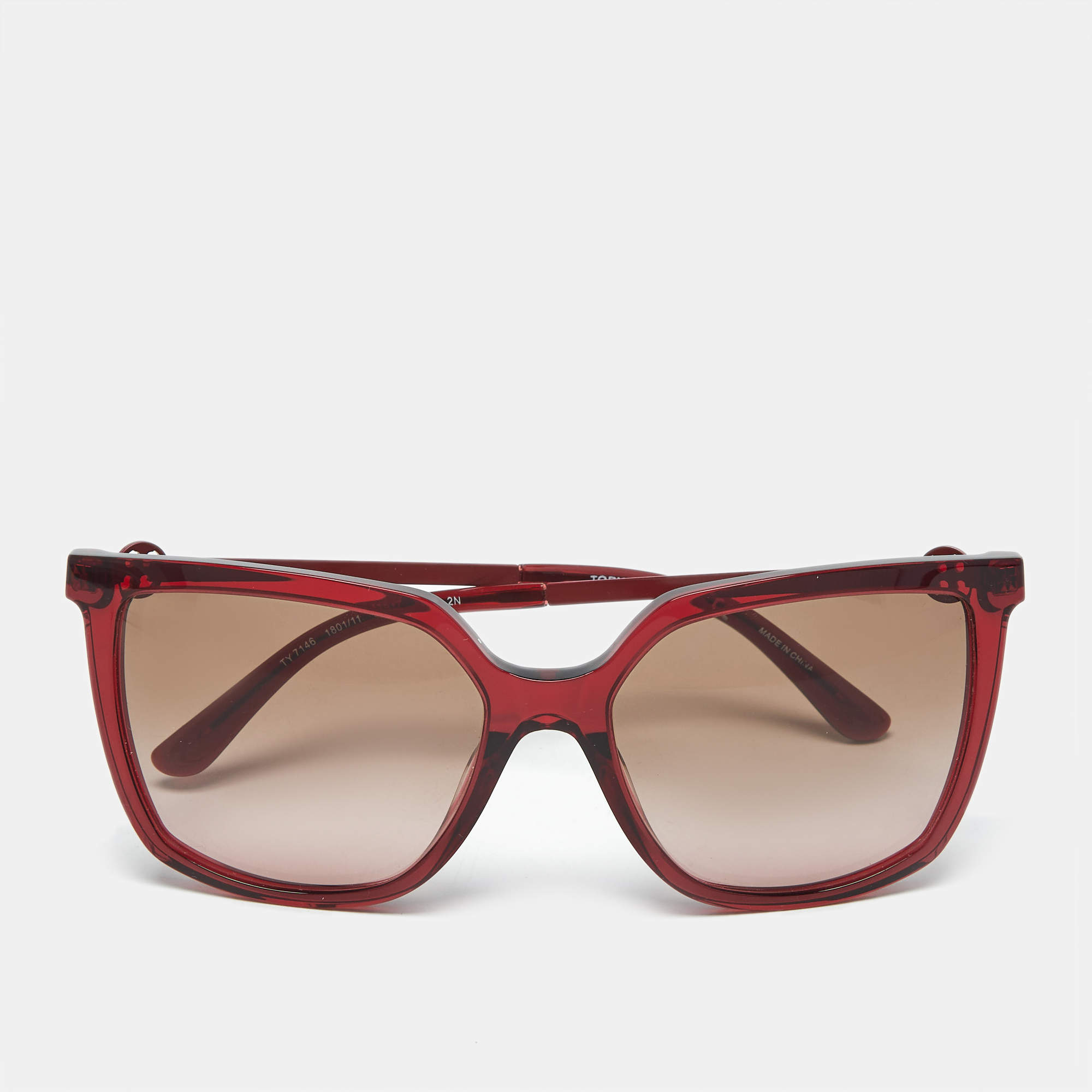 Pre Owned Tory Burch Red/Brown Gradient TY7146 Square Sunglasses