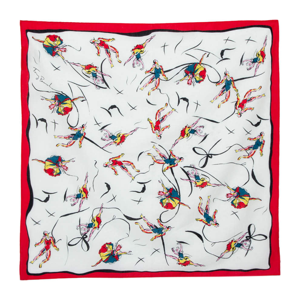 Pre Owned Tory Burch Cream & Red Dancers Print Cotton Scarf