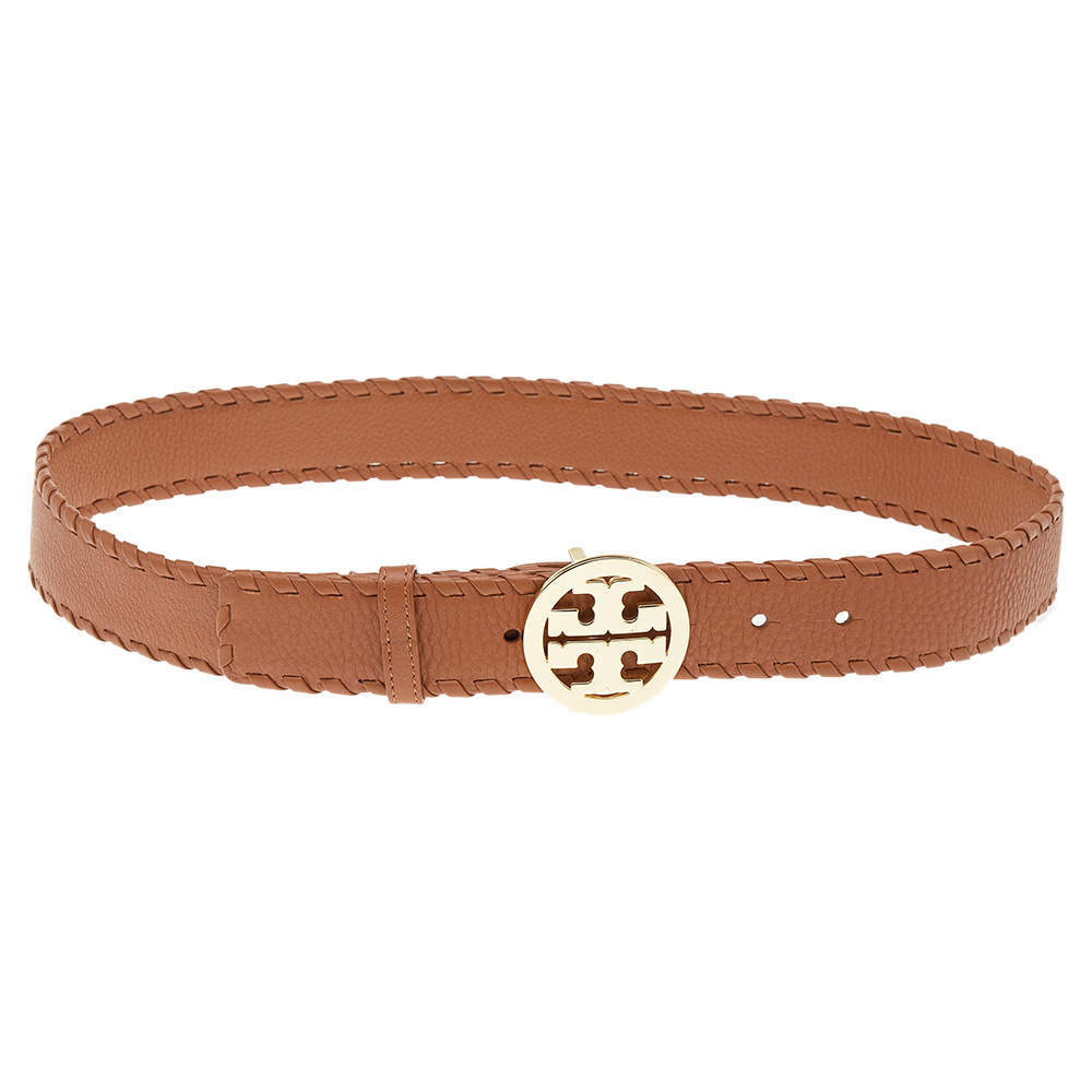Tory Burch Tan Leather Robinson Small Cut to Size Belt