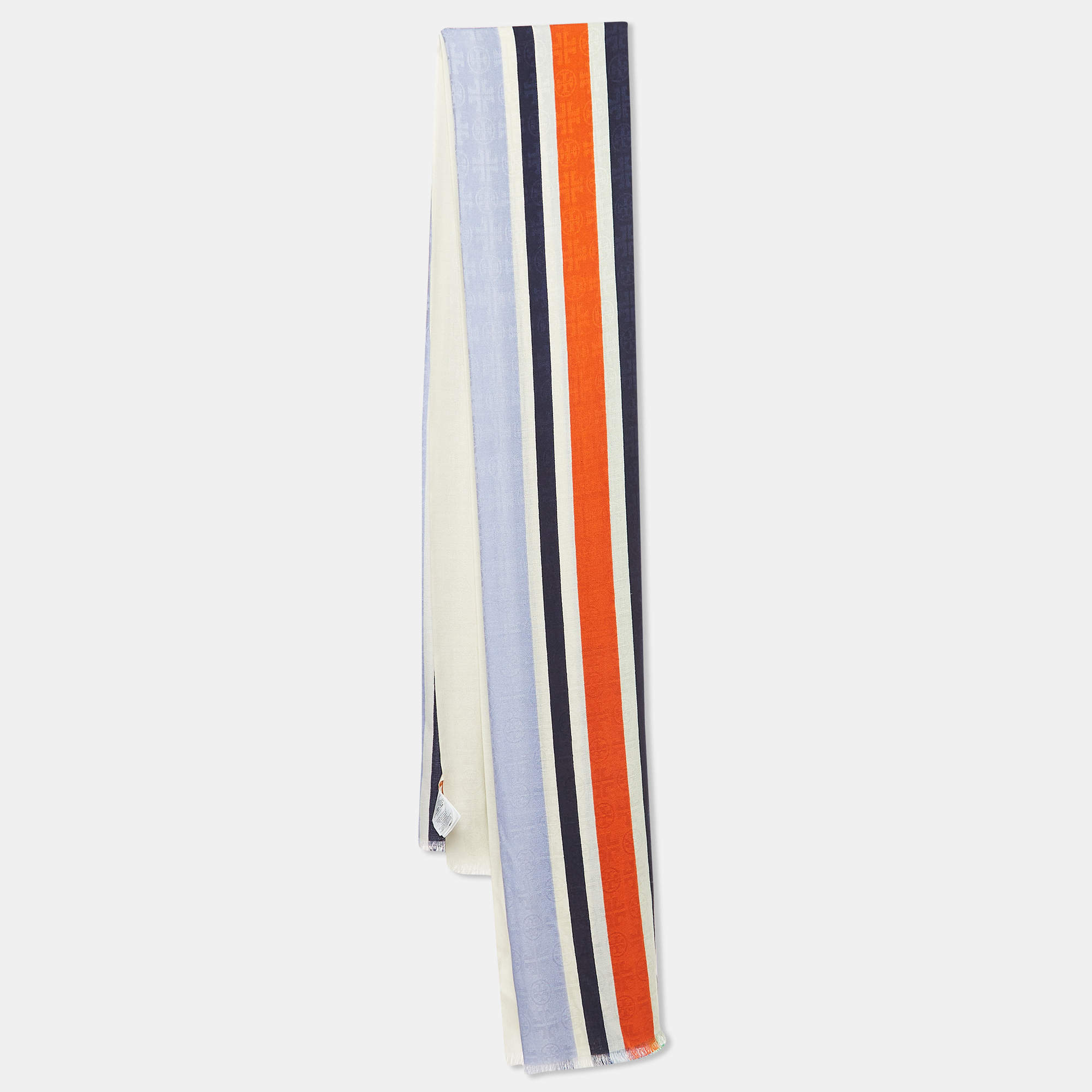 Tory Burch Multicolor Colorblock Logo Wool & Silk Stole