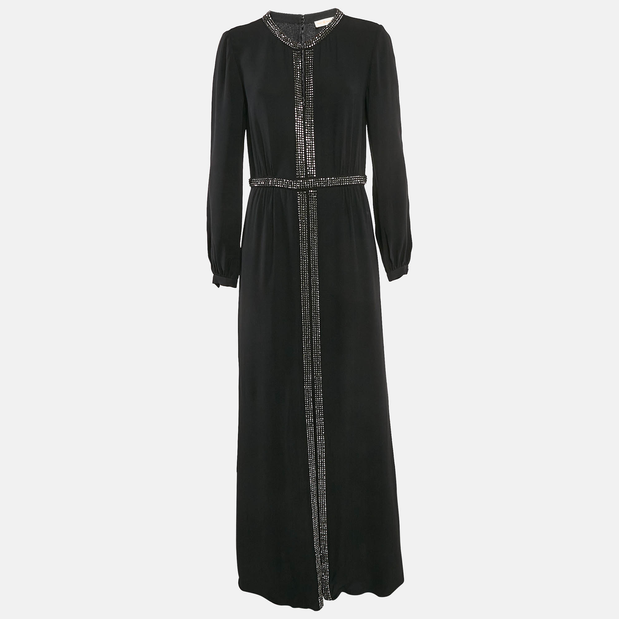 Tory Burch Black Studded Silk Maxi Dress M