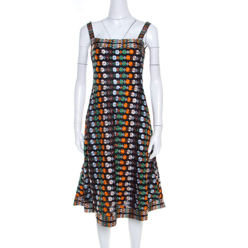 Pre Owned Tory Burch Multicolor Floral Embroidered Mesh A Line Dress S