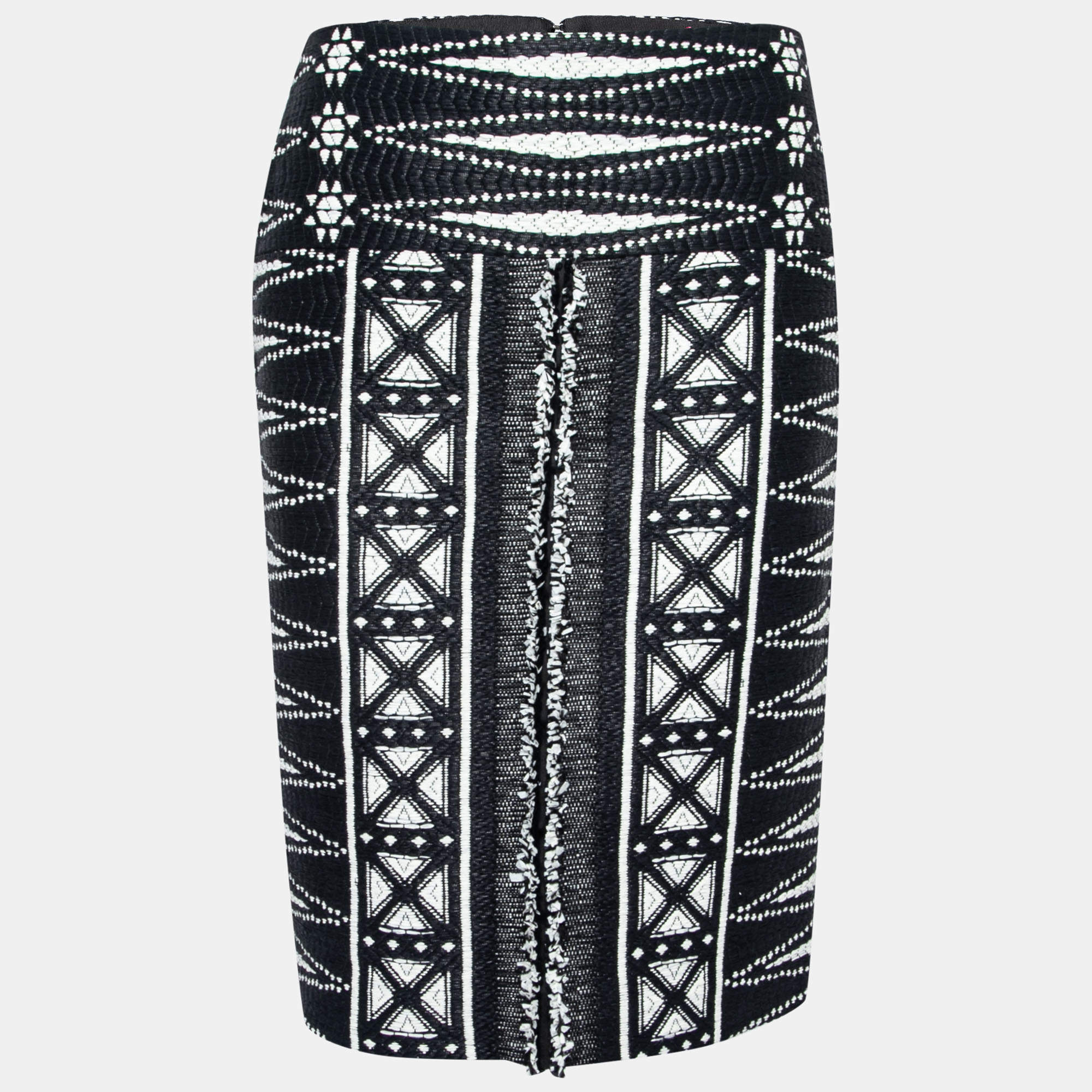 Pre Owned Tory Burch Monochrome Patterned Tweed Savora Pencil Skirt S