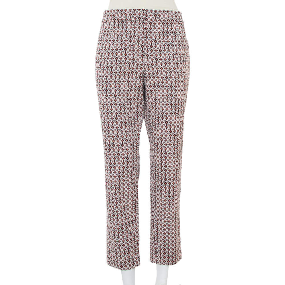 Tory Burch Multicolor Floral Motif Jacquard Skinny Trousers XL 