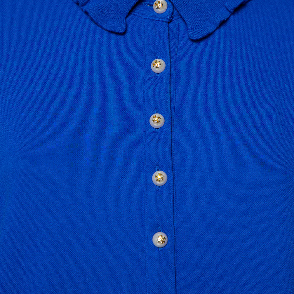 Tory Burch Royal Blue Cotton Pique Wave Rib Detail Polo T-Shirt XL Tory  Burch