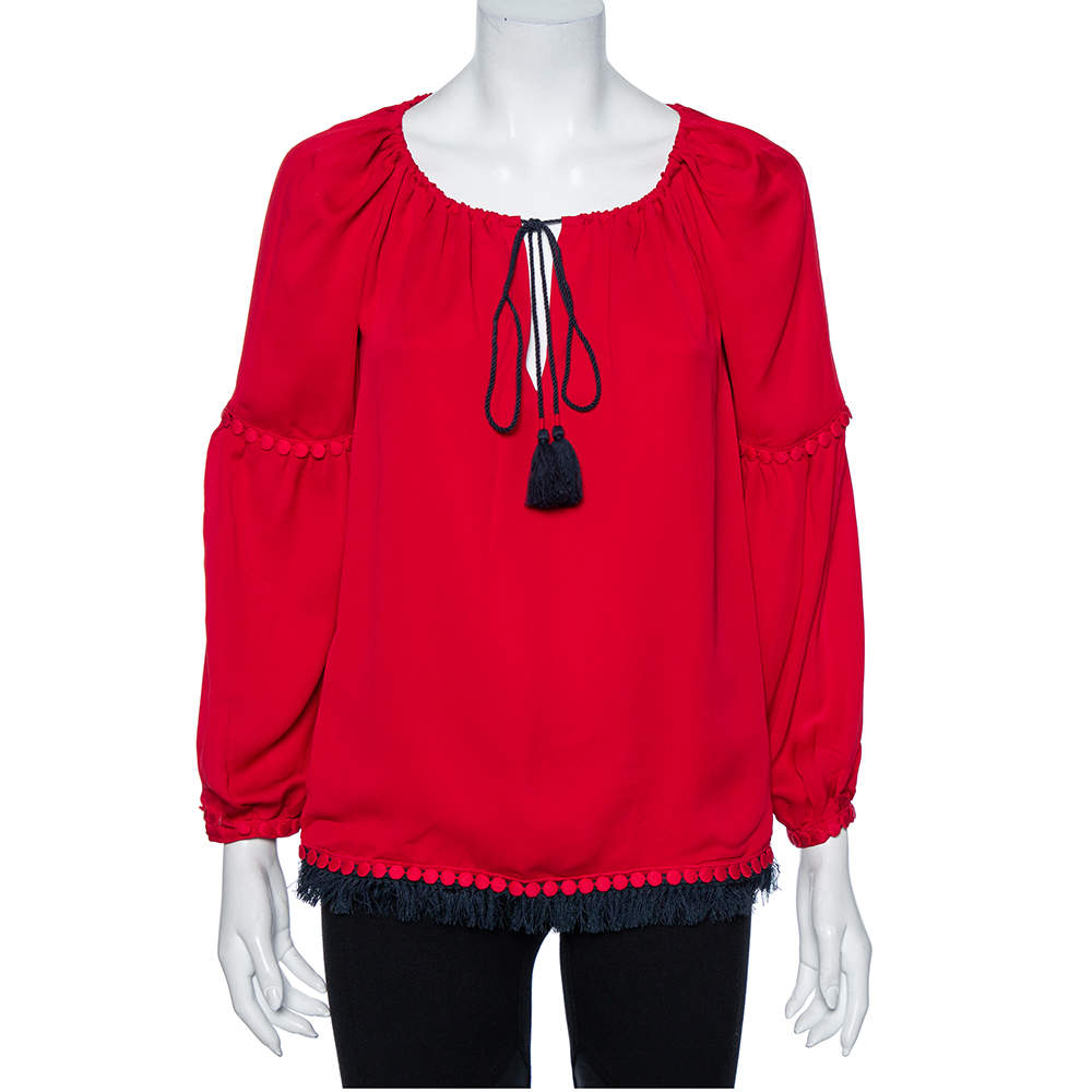 مملوكة مسبقًا تونيك توري برش سيلفي حرير كريب أحمر مقاس صغير