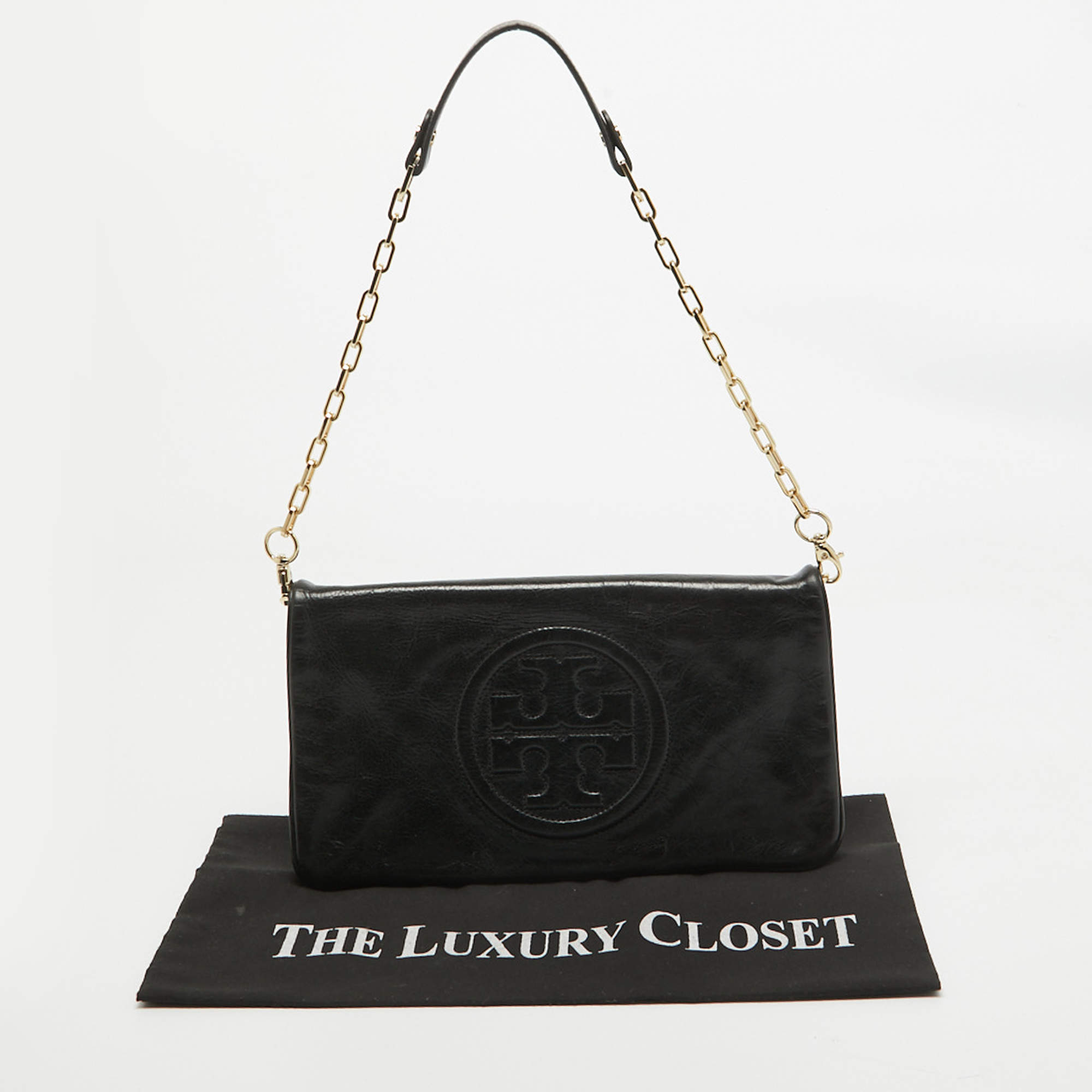 Tory Burch Reva authentic Bombe Black Leather Clut