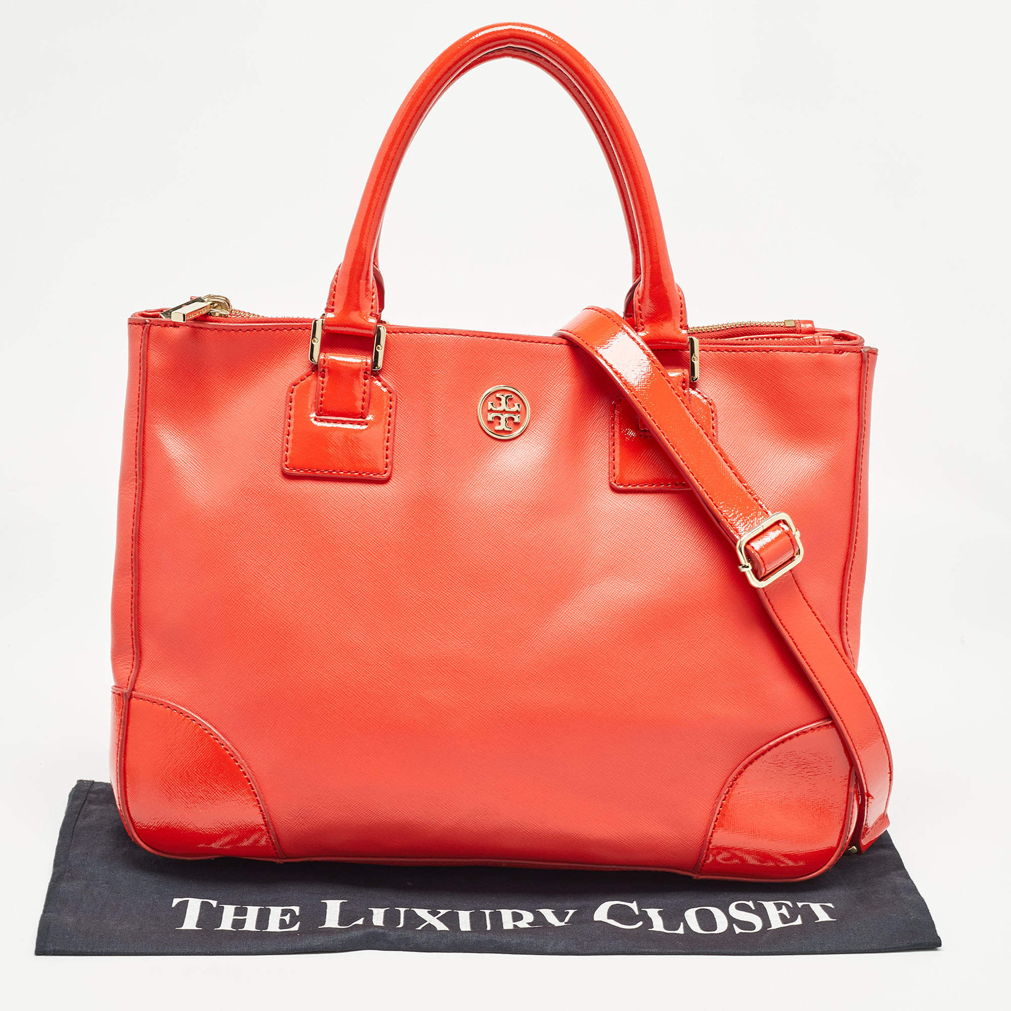 Tory Burch Red Patent and Leather Large Double Zip Robinson Tote Tory Burch  | TLC