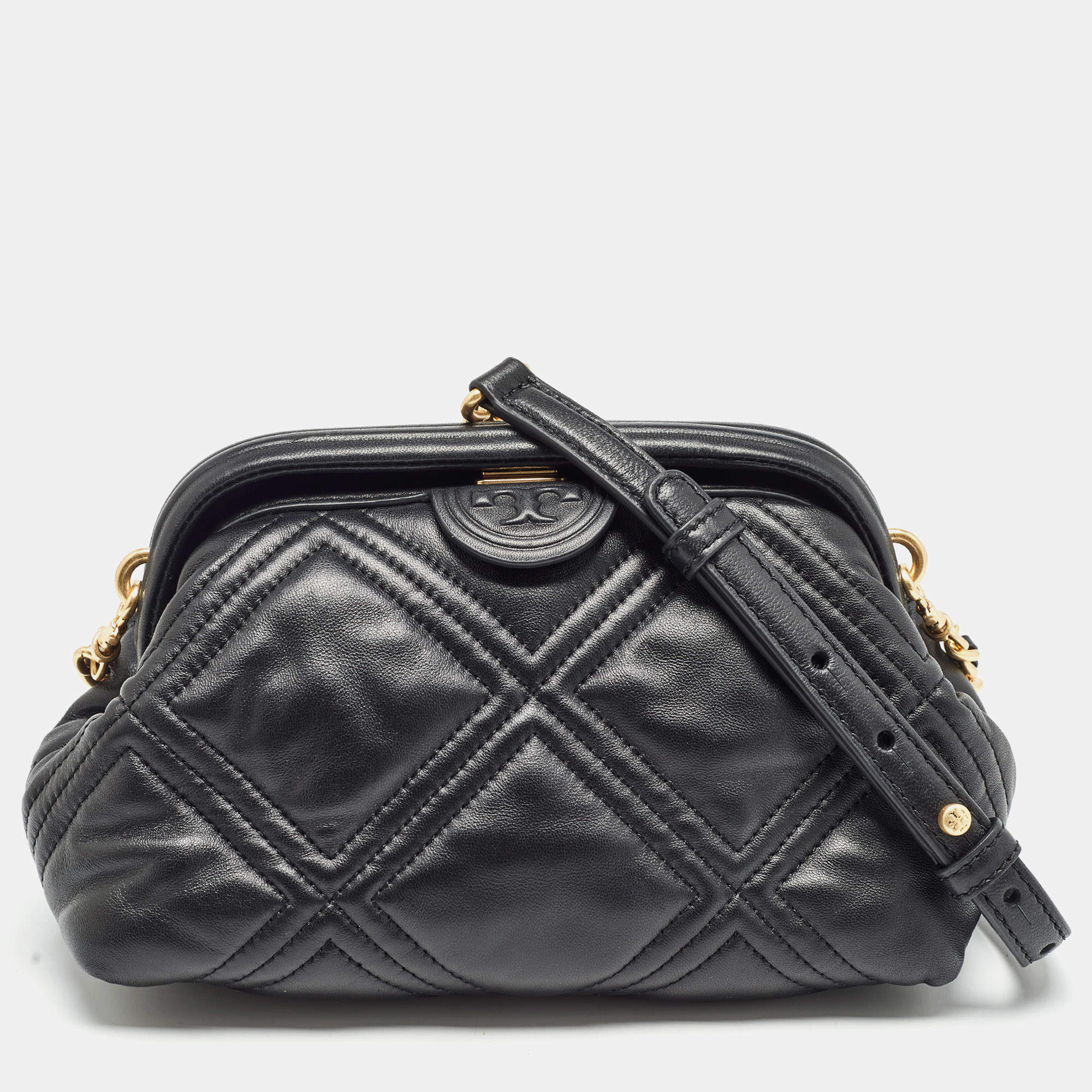 Pre Owned Tory Burch Black Quilted Leather Fleming Soft Frame Bag
