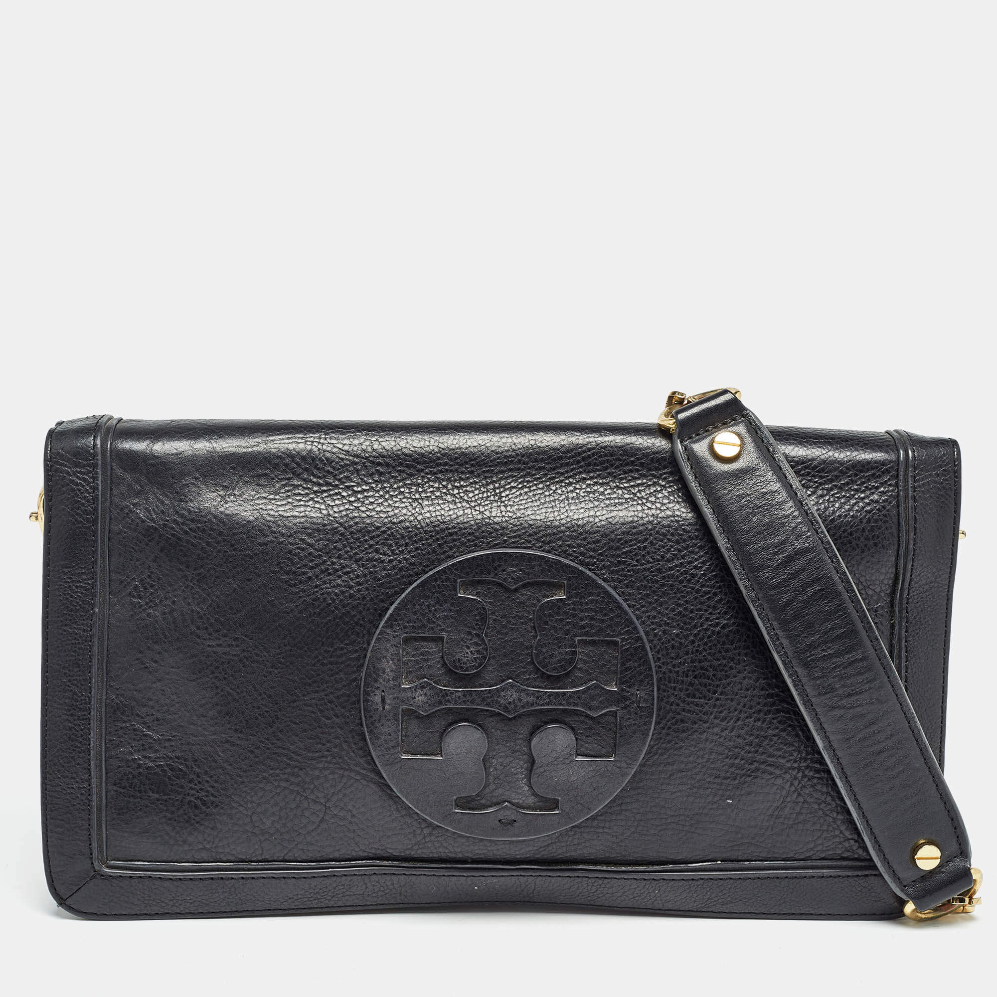 Tory Burch Black Leather Reva Chain Flap Bag