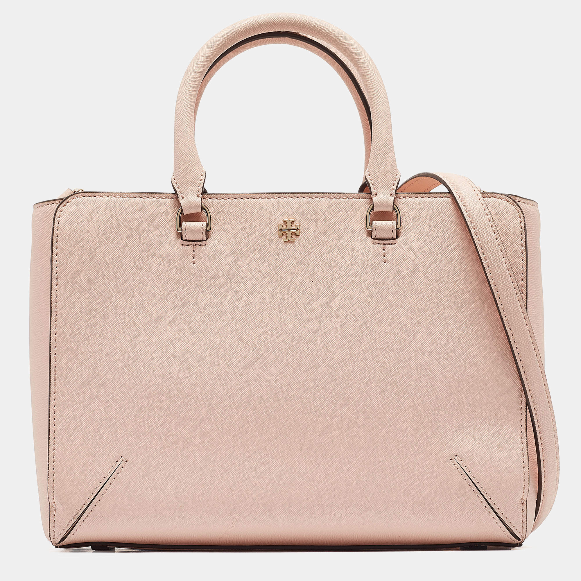 Pre Owned Tory Burch Peach Leather Robinson Tote