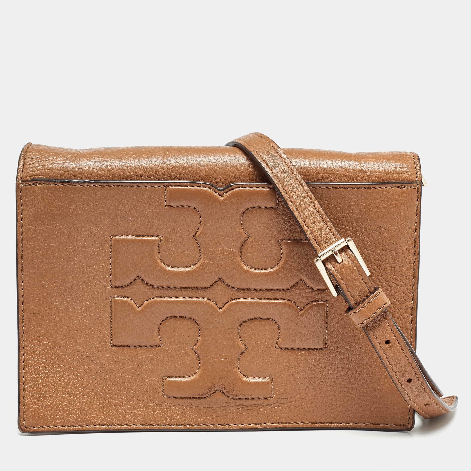 Tory Burch Brown Leather Bombe T Combe Crossbody Bag