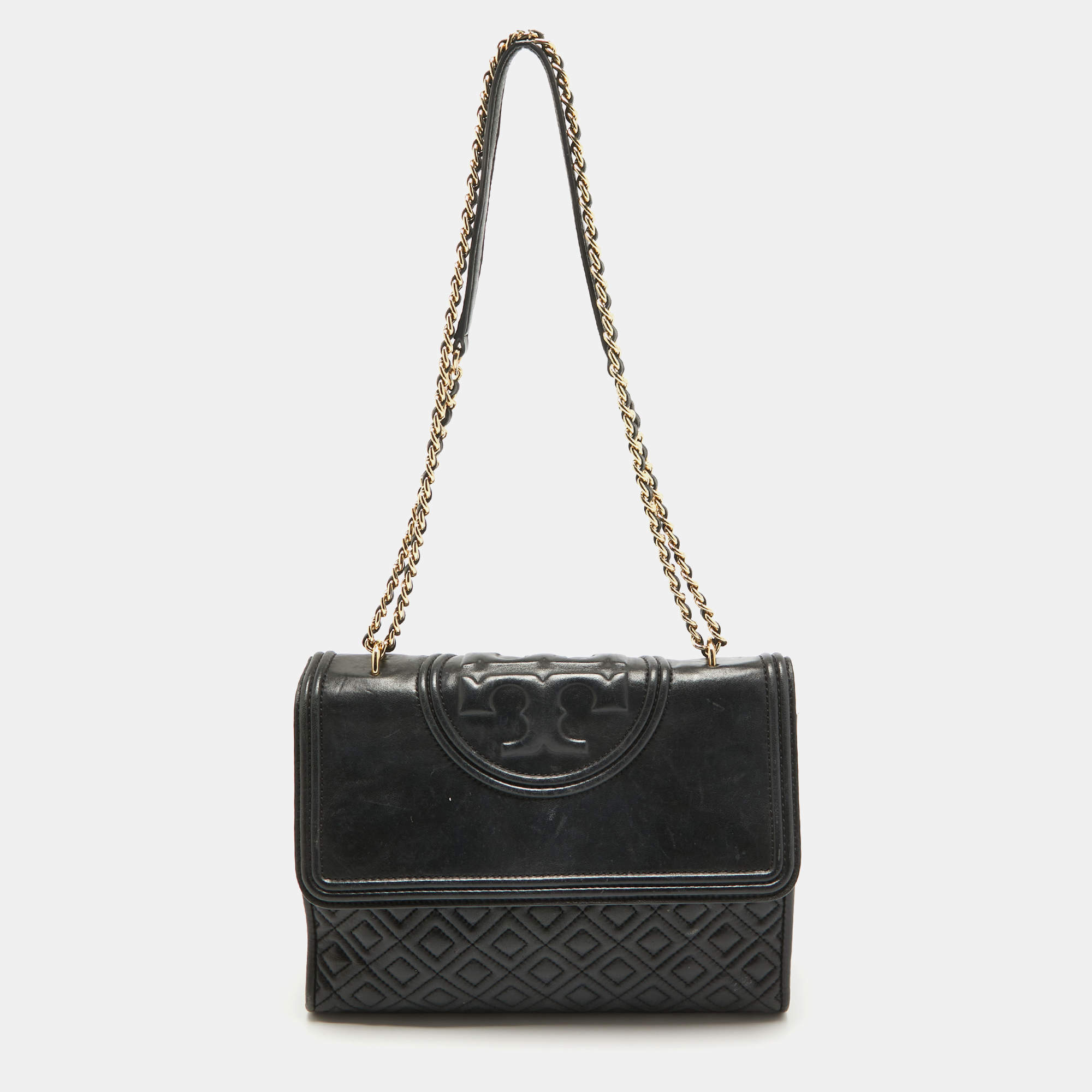 Tory Burch Black Quilted Leather Fleming Shoulder Bag