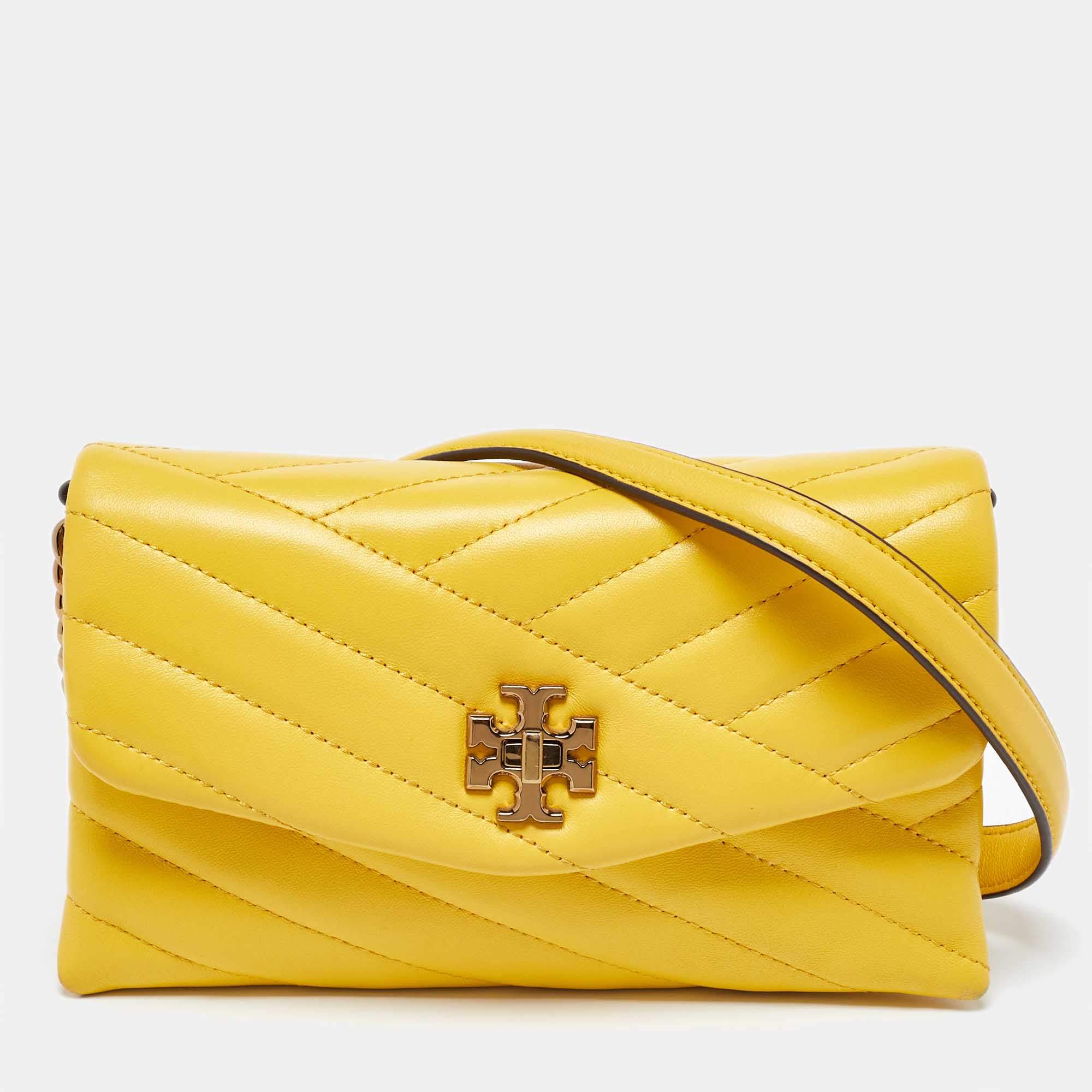 Pre Owned Tory Burch Yellow Leather Kira Crossbody Bag