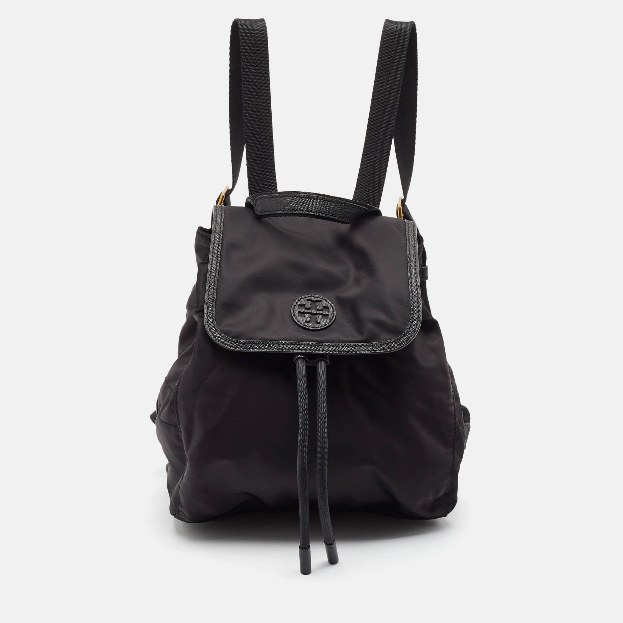 Pre Owned Tory Burch Black Leather and Nylon Mini Scout Backpack