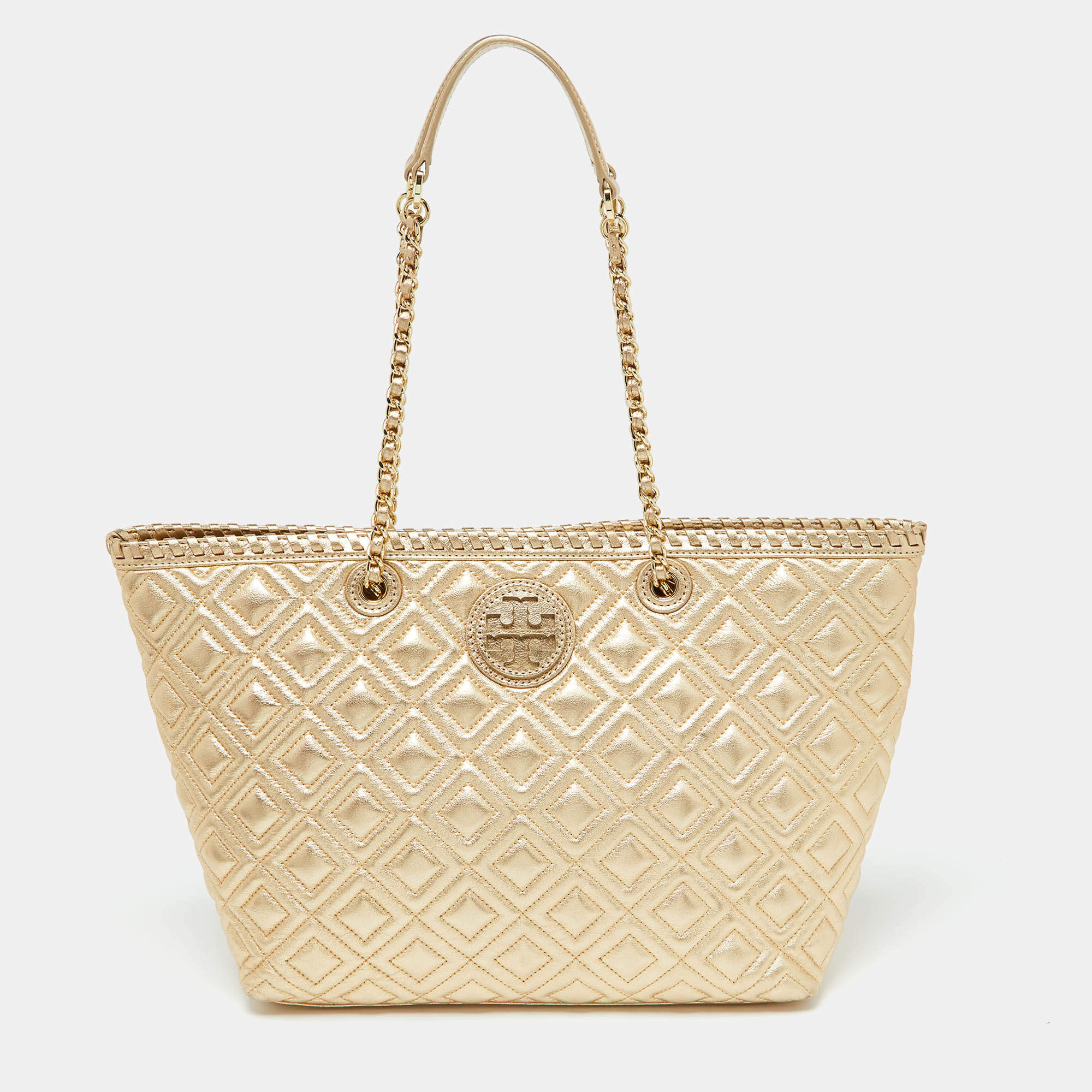 Tory Burch Gold Quilted Leather Marion Tote