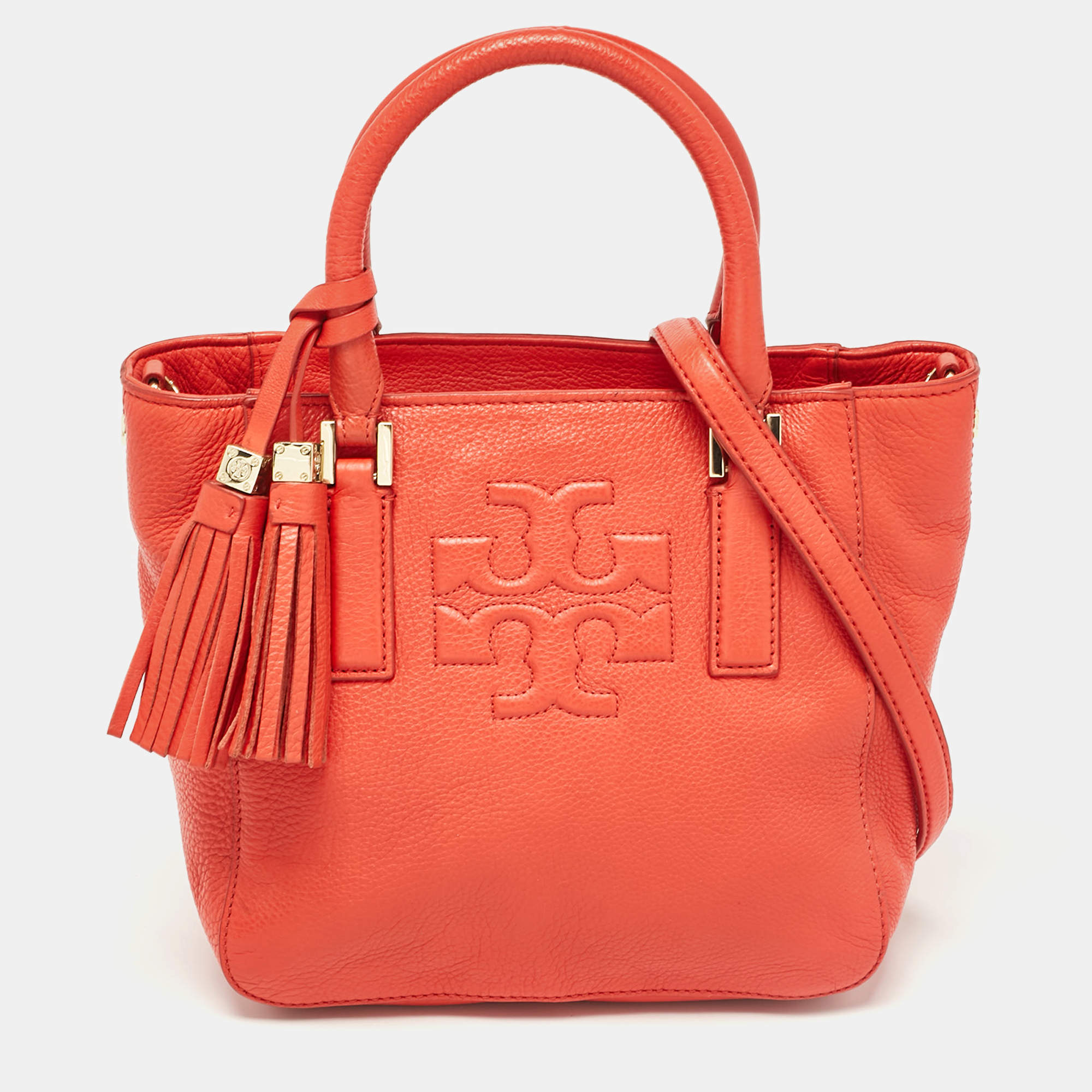 Pre Owned Tory Burch Red Leather Thea Bucket Shoulder Bag