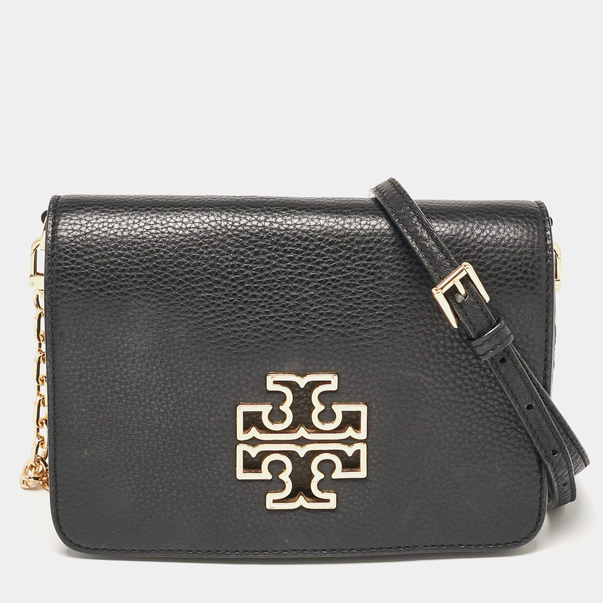 Tory Burch Black Leather Britten Flap Crossbody Bag