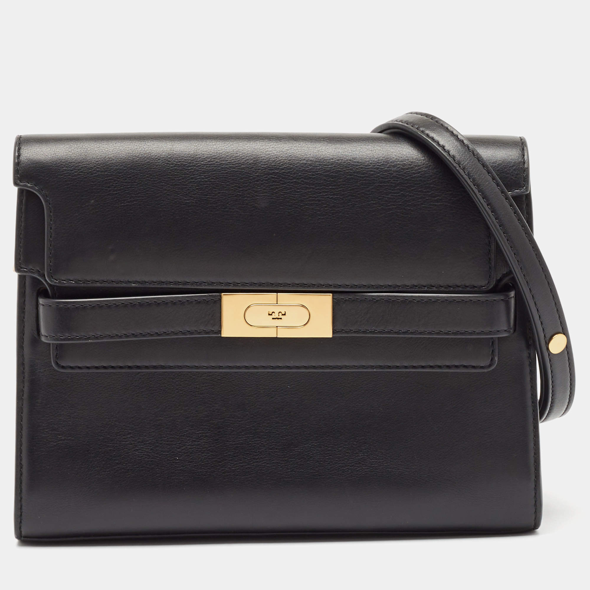 Pre Owned Tory Burch Black Leather Lee Radziwill Shoulder Bag