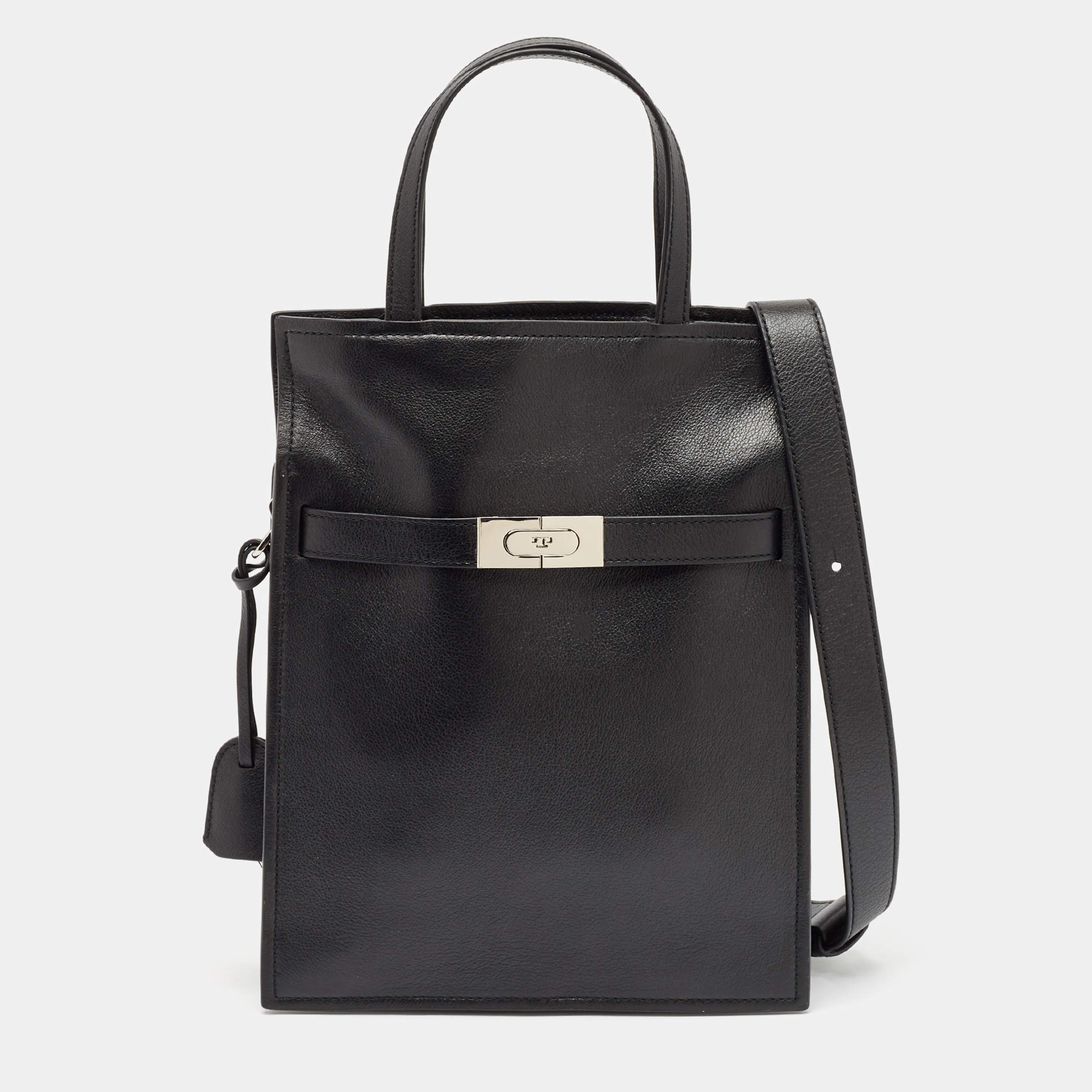 Pre Owned Tory Burch Black Leather Small Lee Radziwill Shopper Tote