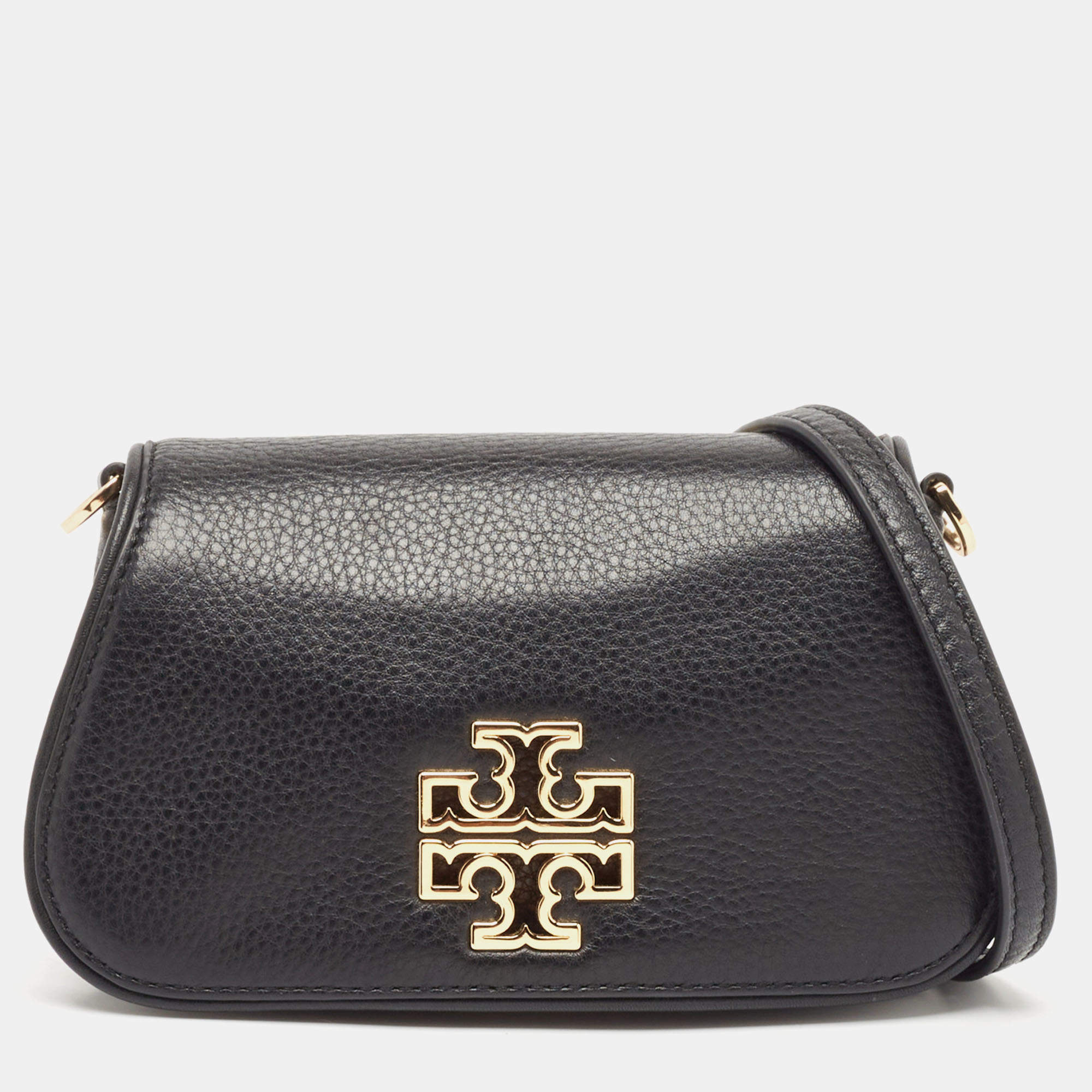 Tory Burch Black Leather Mini Britten Crossbody Bag