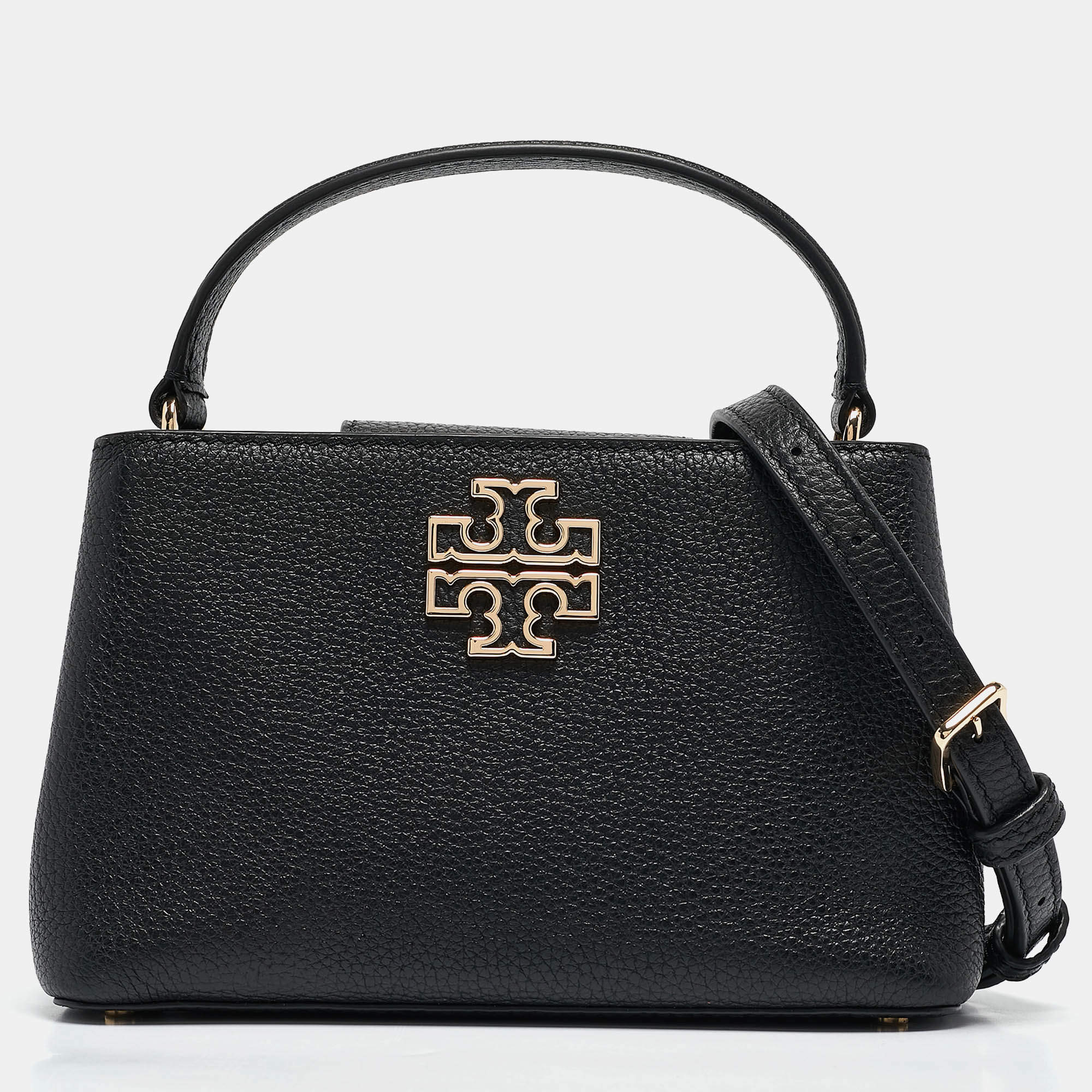 Pre Owned Tory Burch Black Leather Micro Britten Top Handle Bag