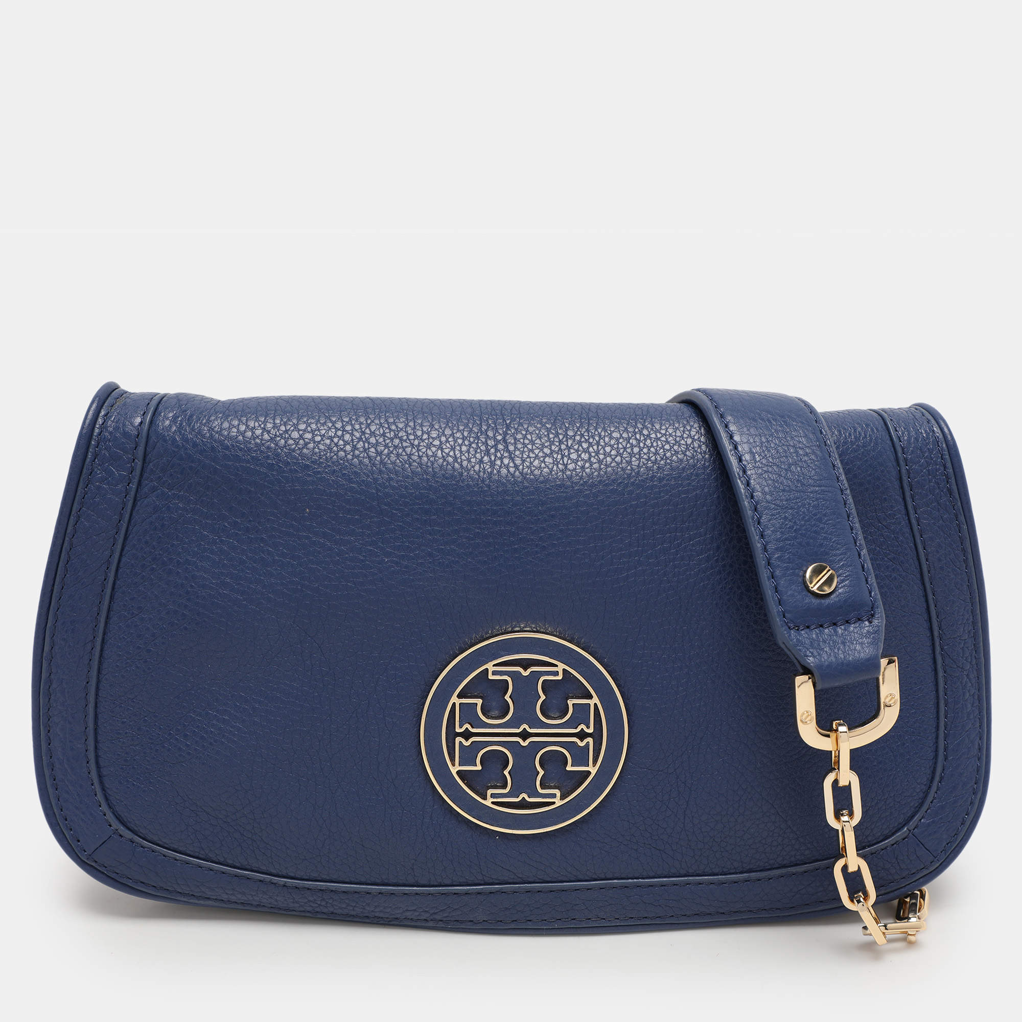 Pre Owned Tory Burch Blue Leather Britten Shoulder Bag