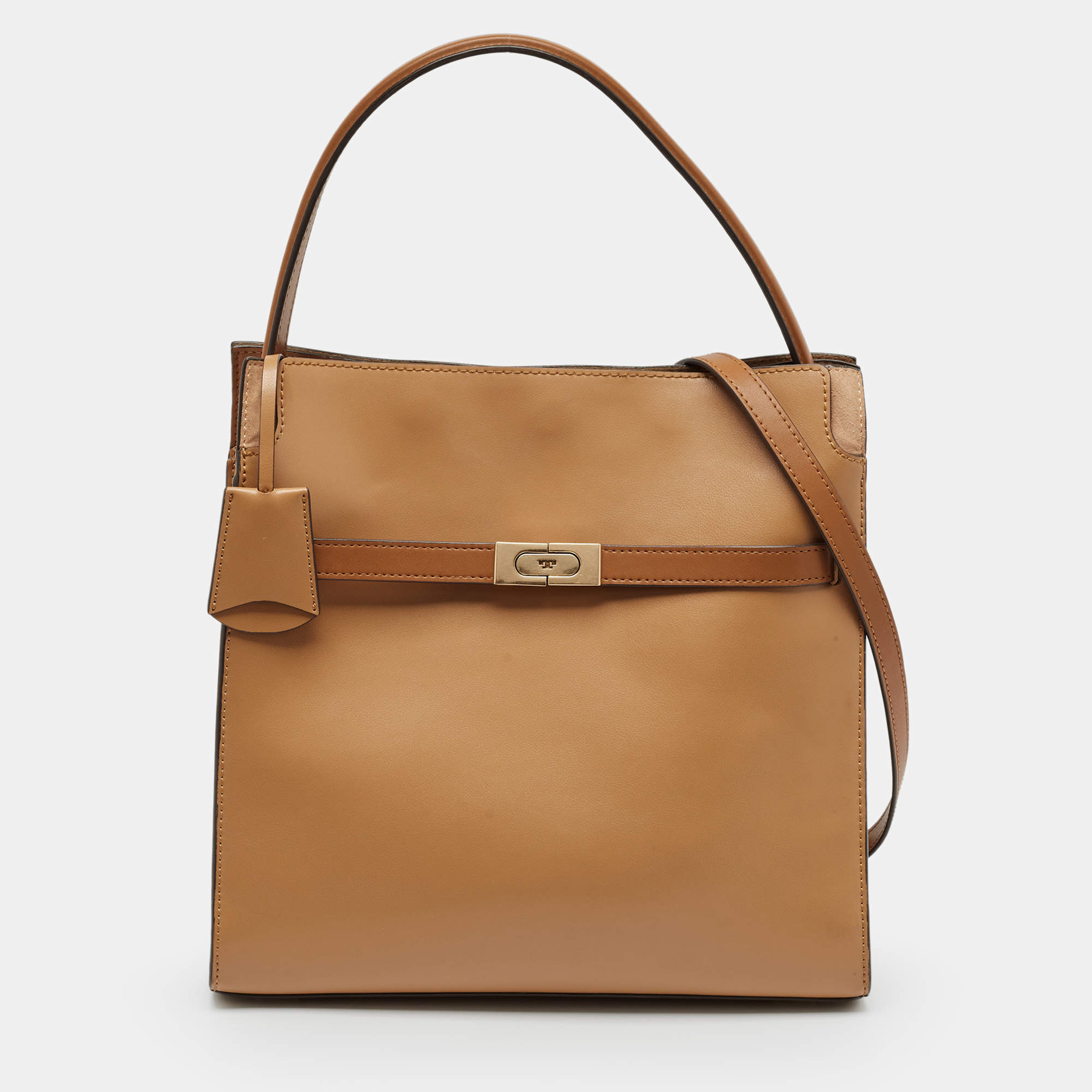 Pre Owned Tory Burch Brown Leather Lee Radziwill Double Bag