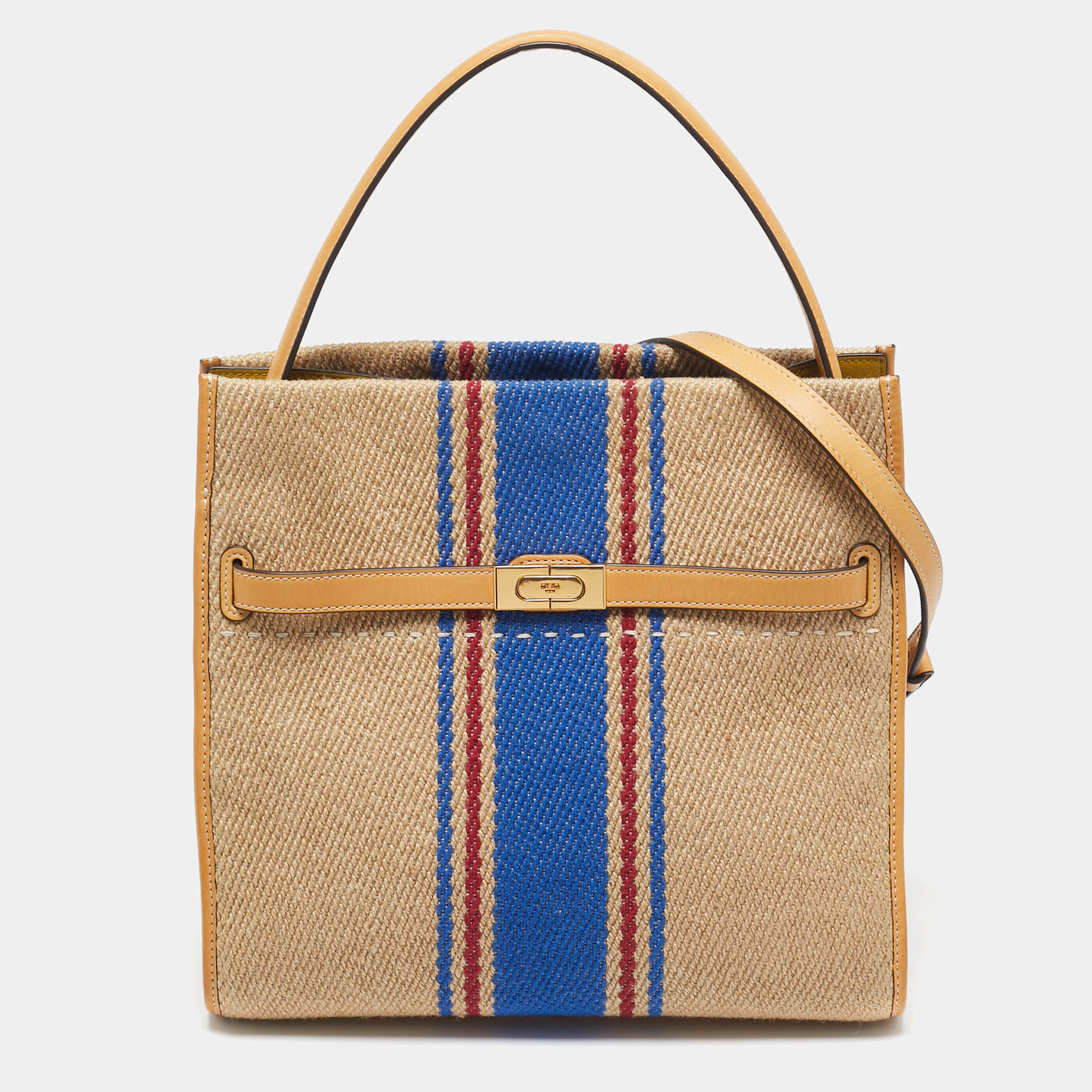 Pre Owned Tory Burch Multicolor Jute,Leather and Suede Lee Radziwill Double Bag