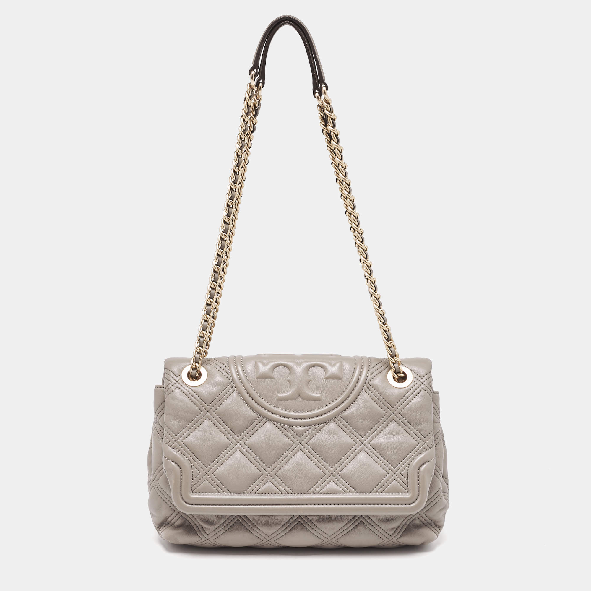 Pre Owned Tory Burch Beige Quilted Leather Fleming Soft Shoulder Bag
