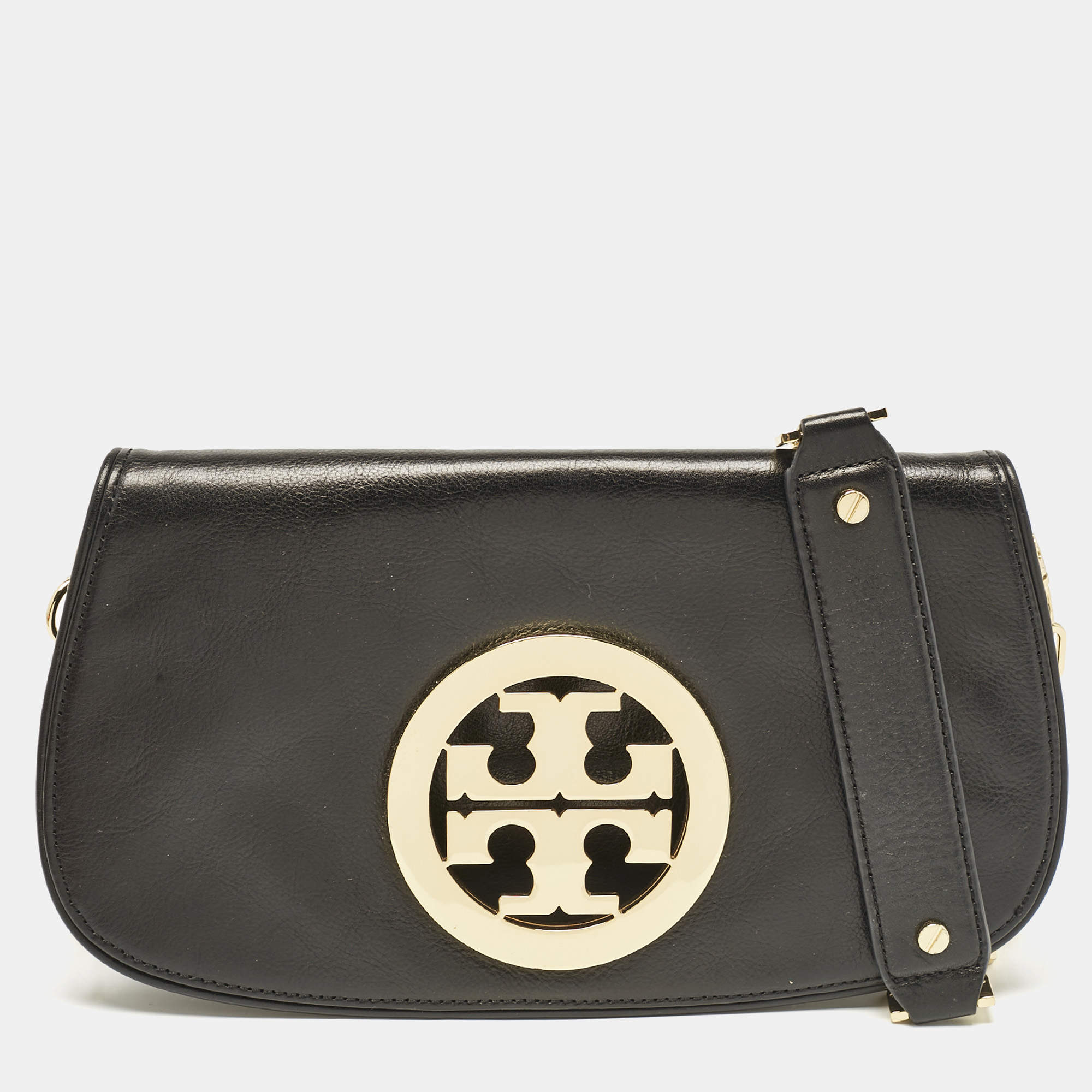 Tory Burch Black Leather Reva Logo Crossbody Bag