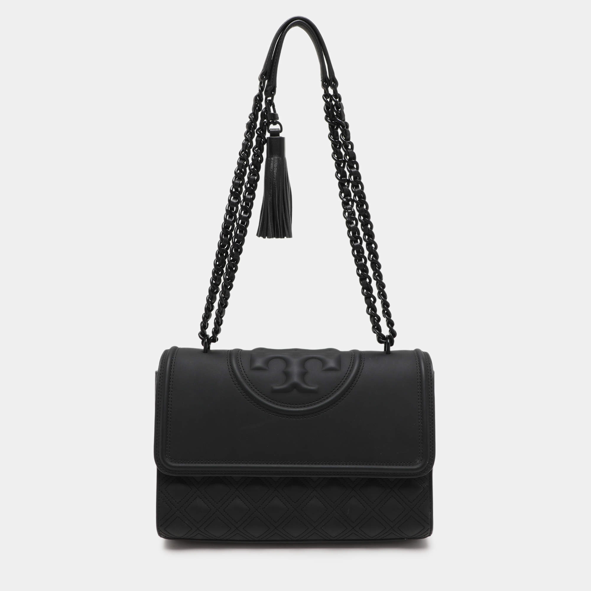 Pre Owned Tory Burch Matte Black Polyurethane Fleming Shoulder Bag
