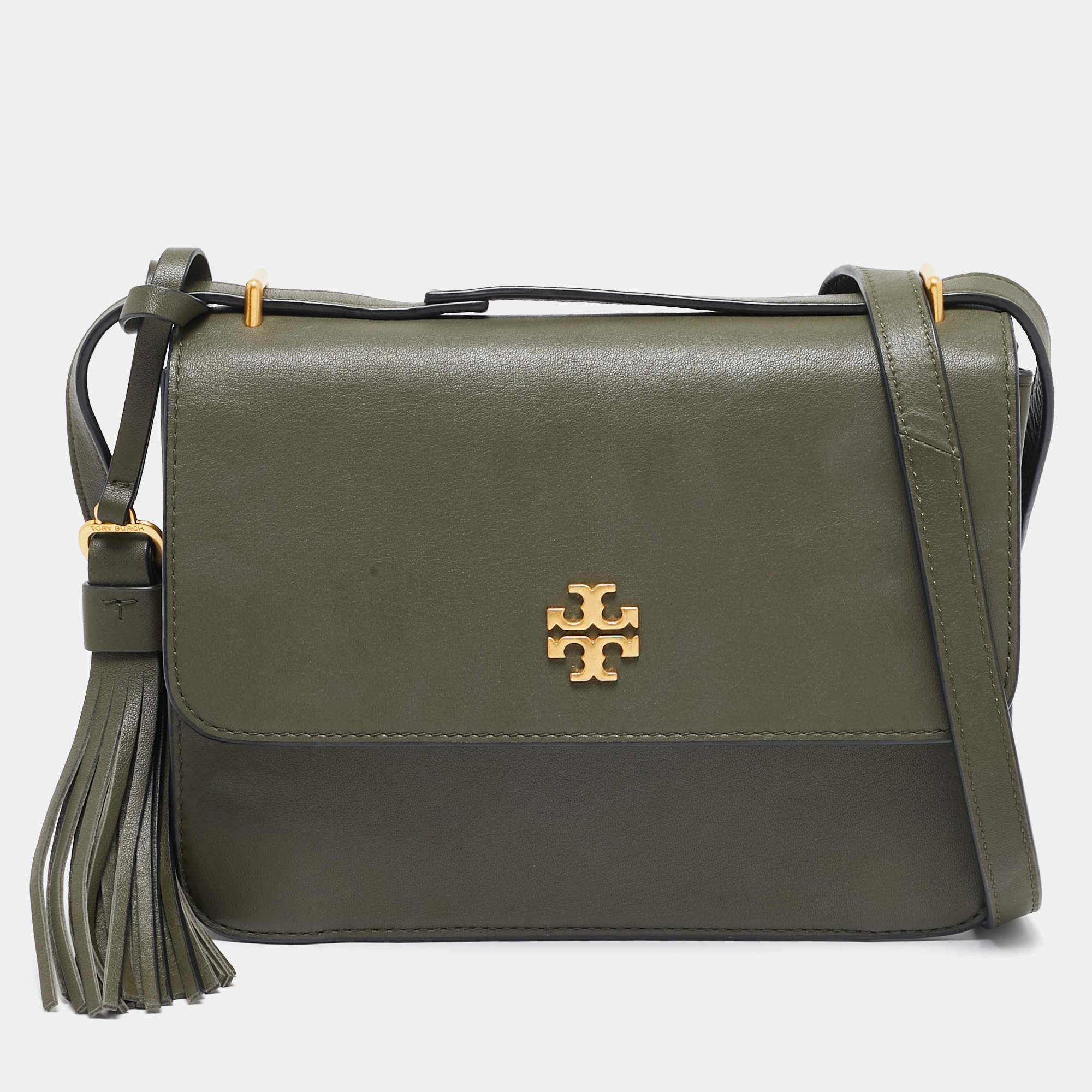 Tory Burch Olive Green Leather Brooke Top Handle Bag
