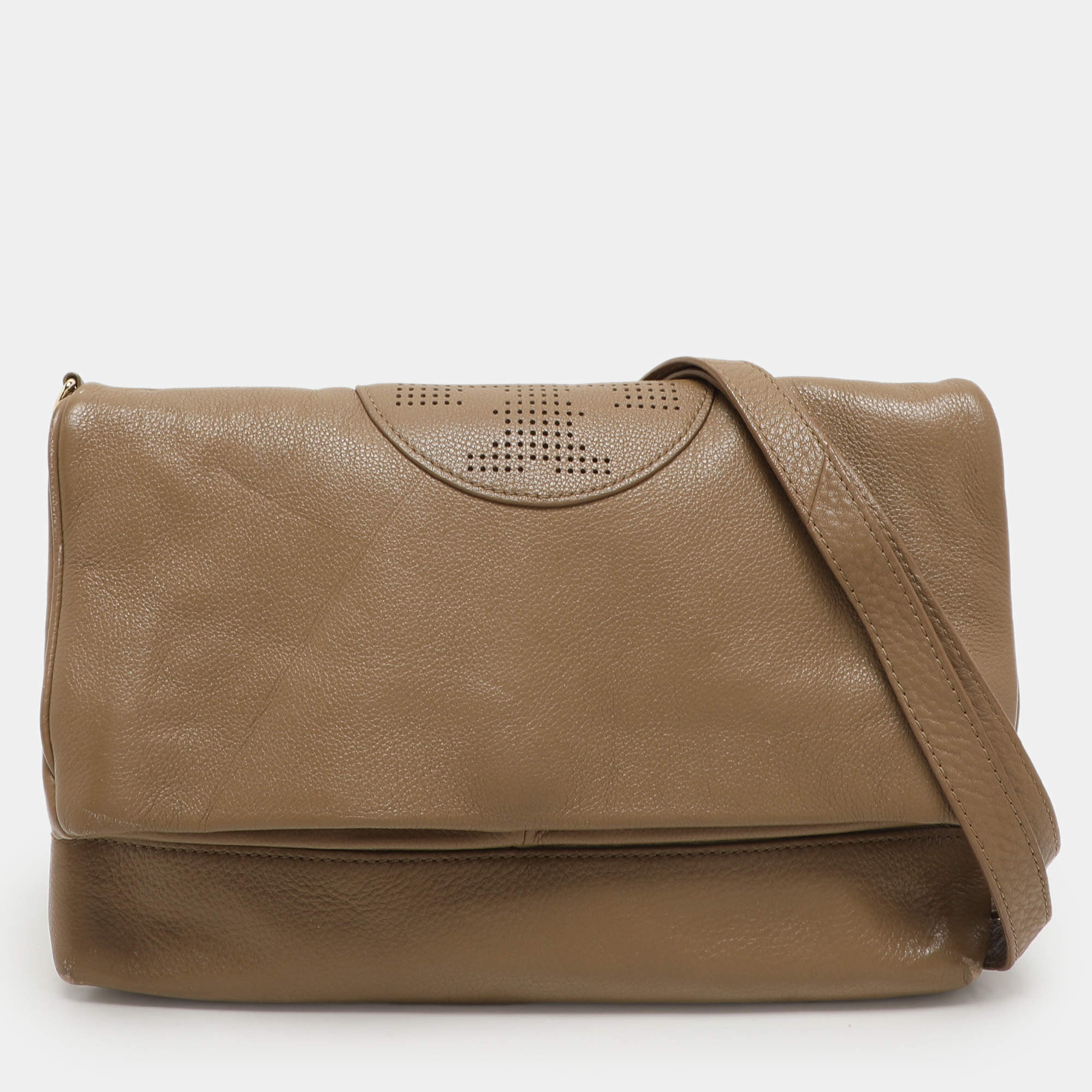 Tory Burch Beige Leather Kipp Foldover Shoulder Bag