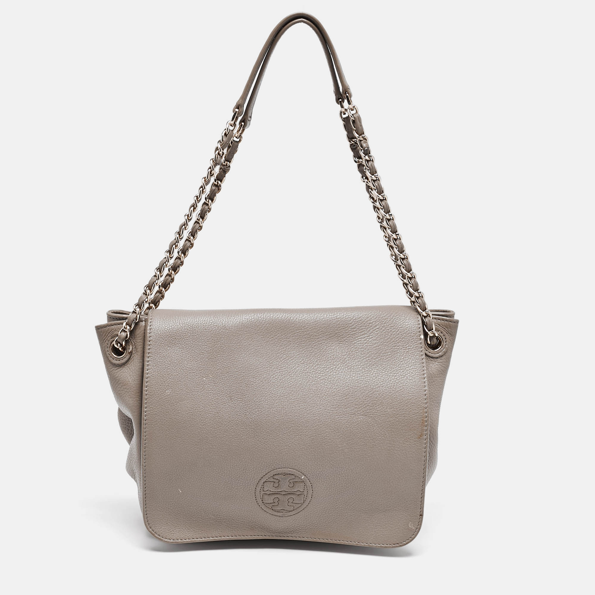 Pre Owned Tory Burch Beige Leather Marion Flap Shoulder Bag