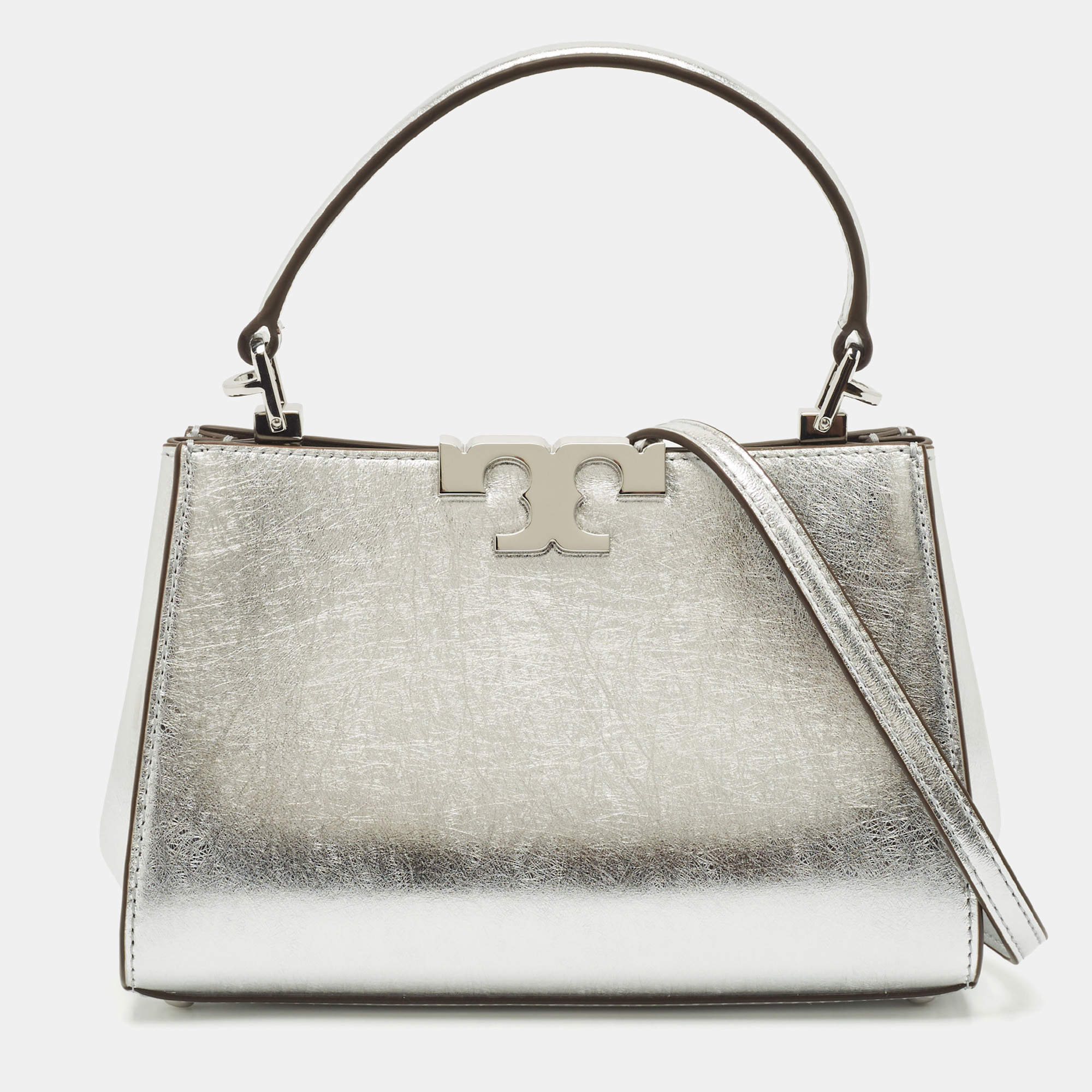 Tory Burch Silver Leather Mini Eleanor Top Handle Bag