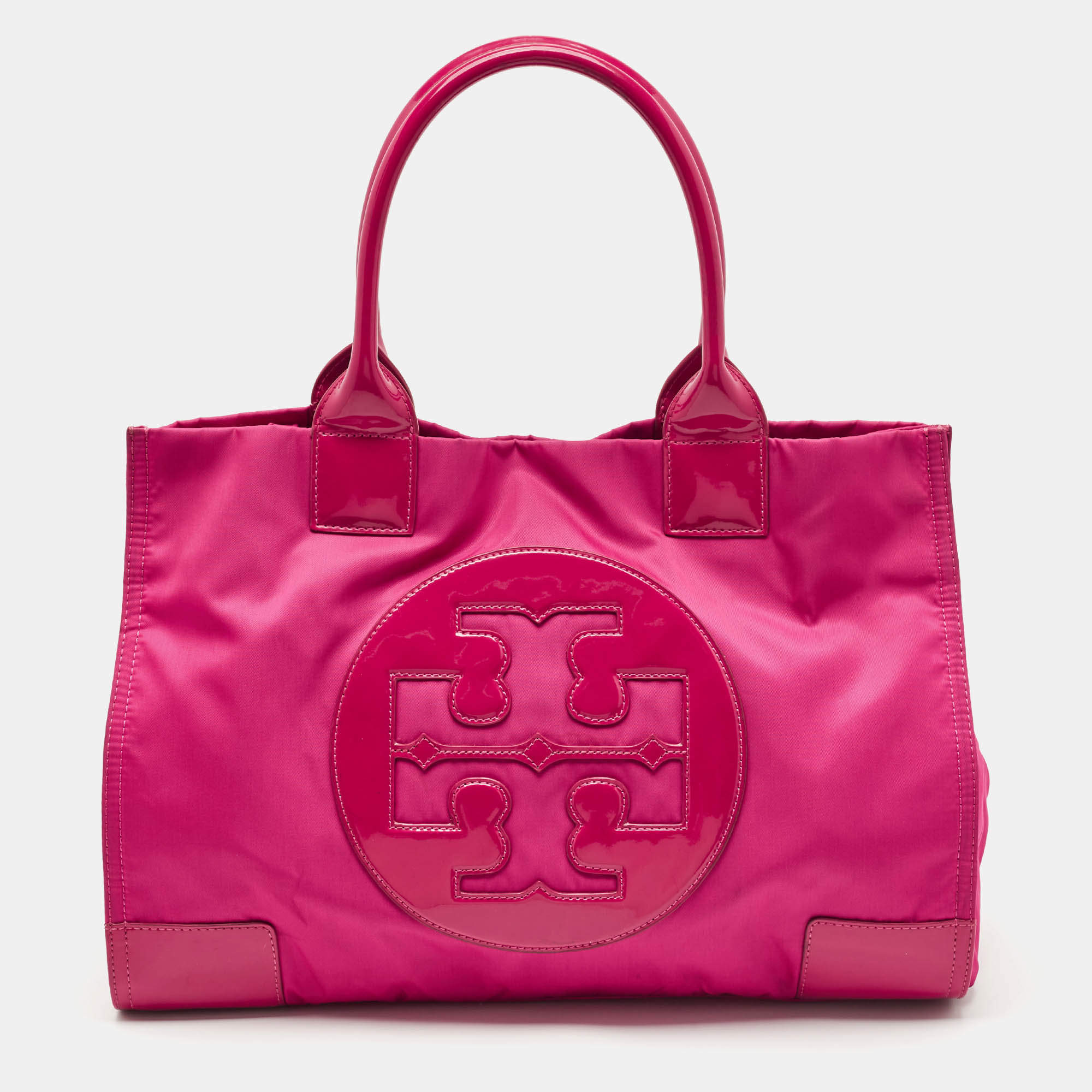 Tory Burch Magenta Patent Leather and Nylon Large Ella Tote