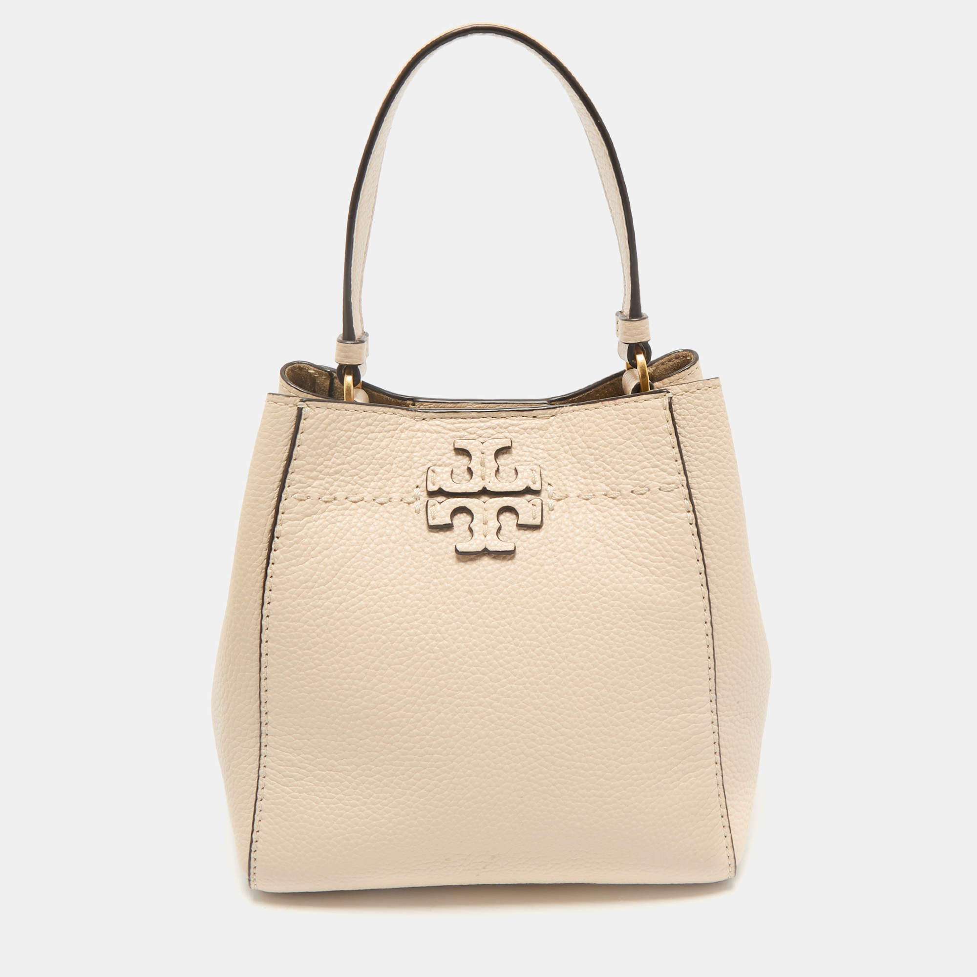 Tory Burch Cream Leather Small McGraw Bucket Bag