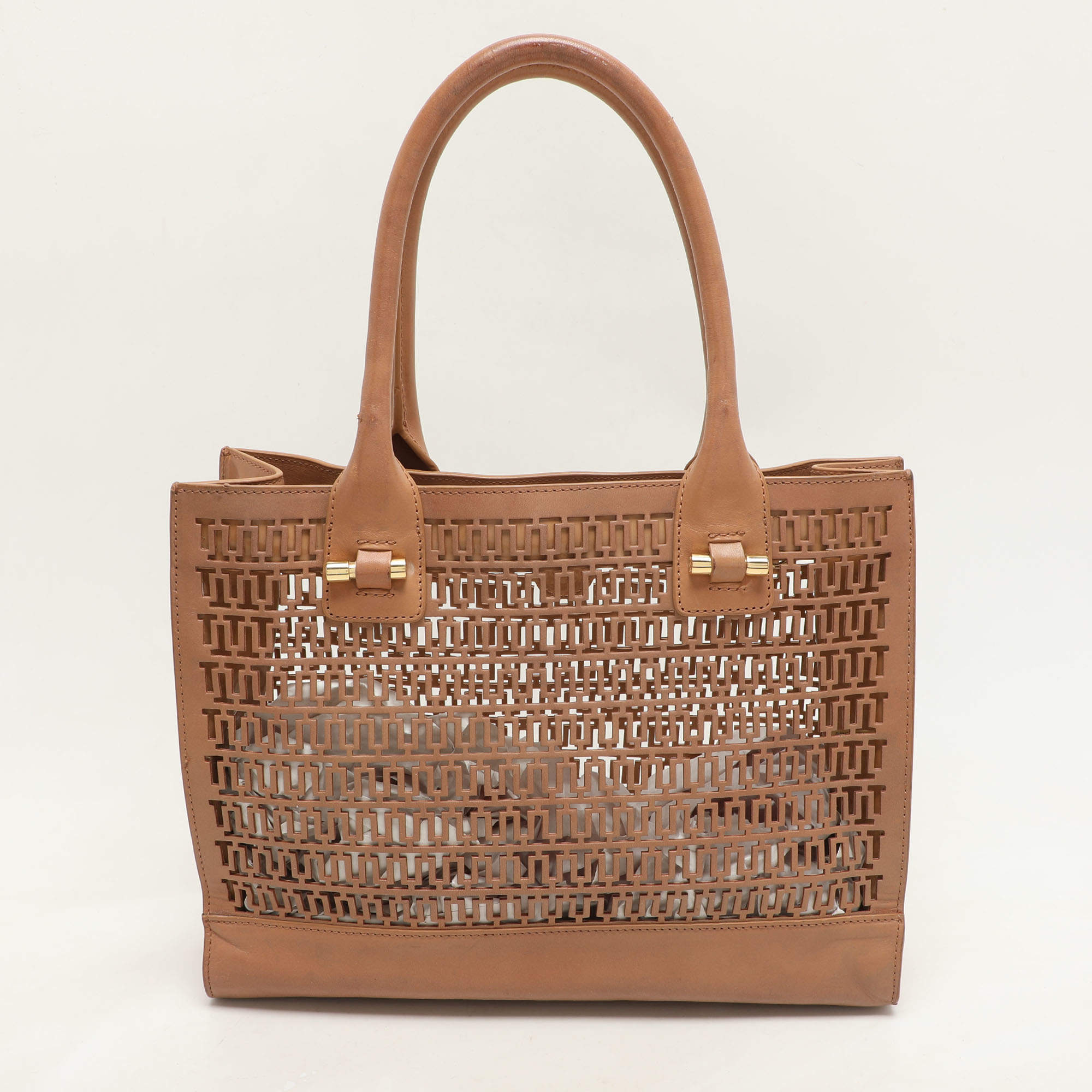 Pre Owned Tory Burch Brown Laser Cut Leather Georgiana Tote
