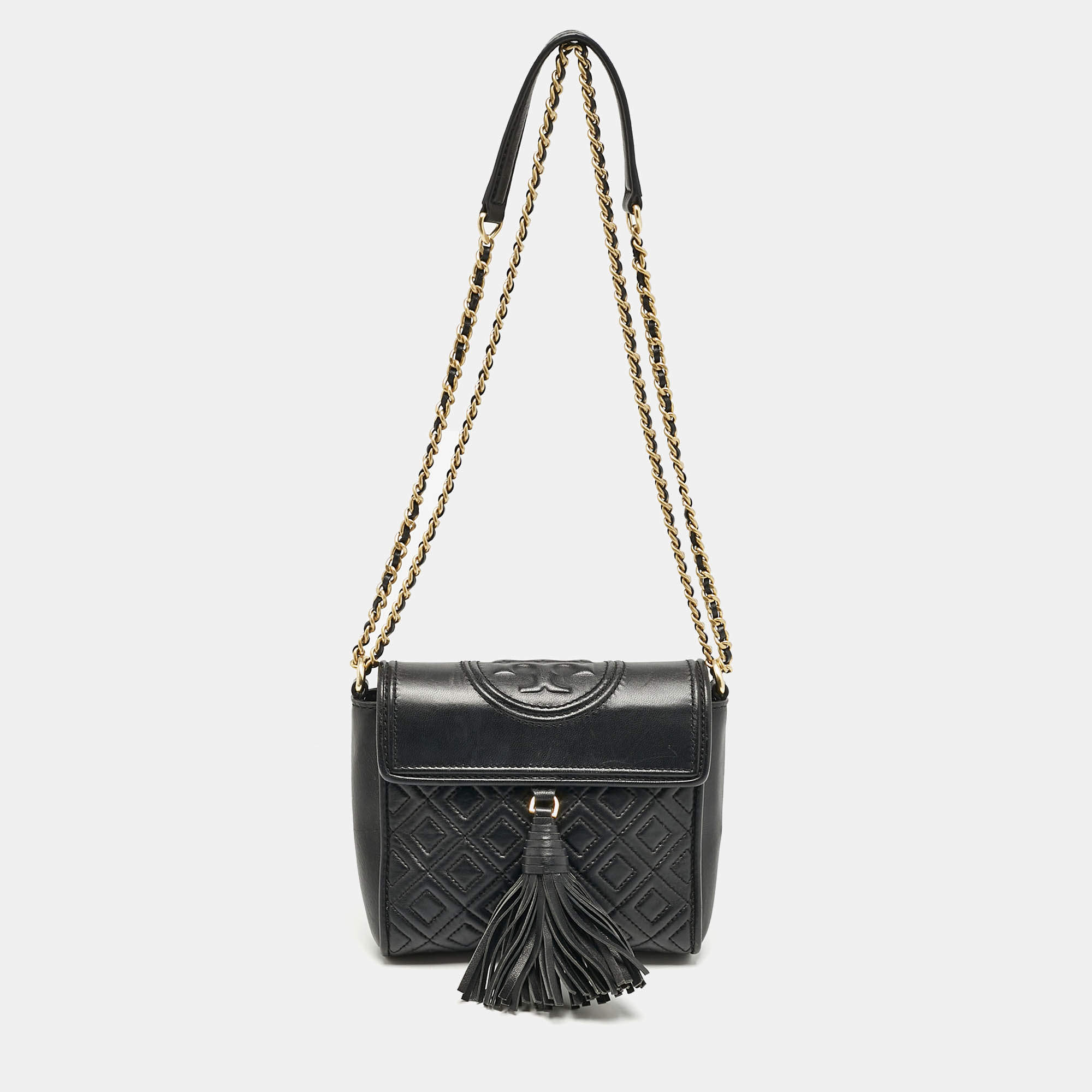 Tory Burch Black Quilted Leather Fleming Tassel Crossbody Bag