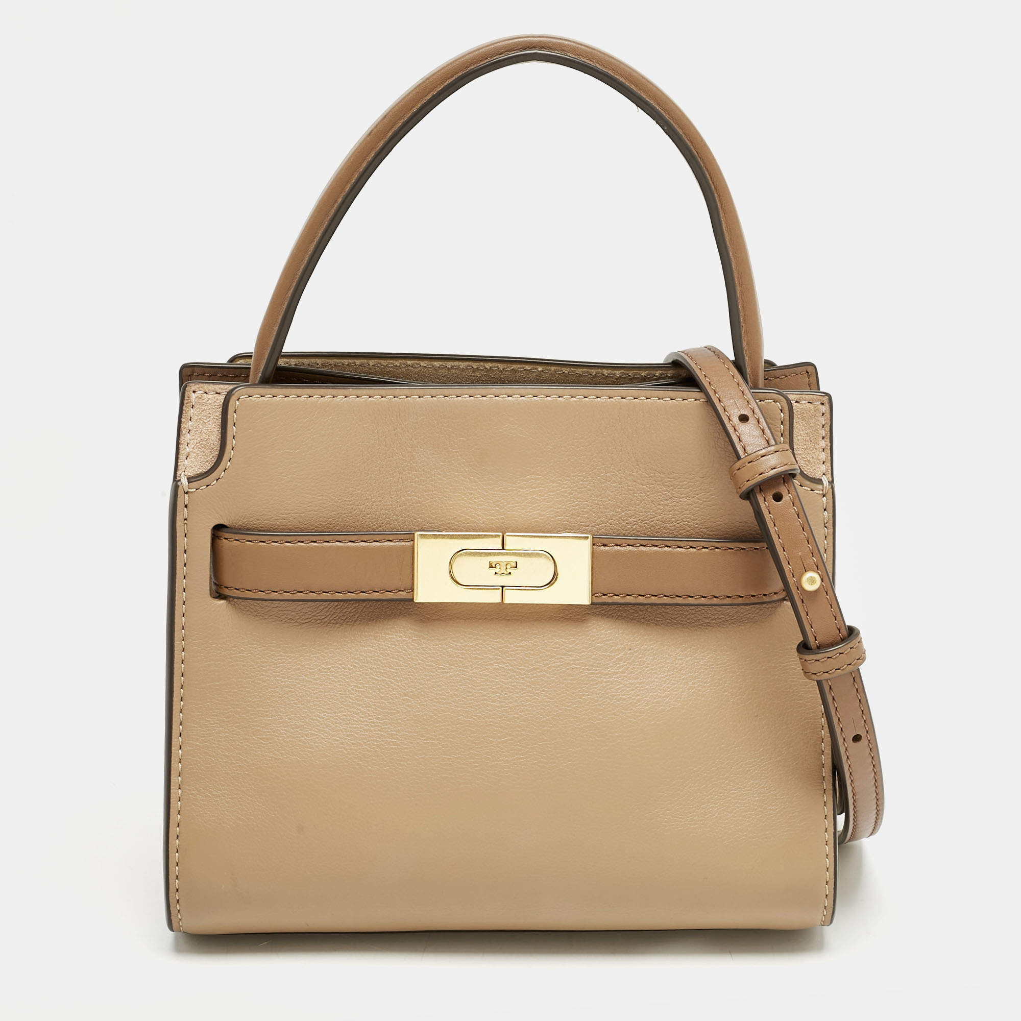 Tory Burch Brown Leather Petite Lee Radziwill Double Tote