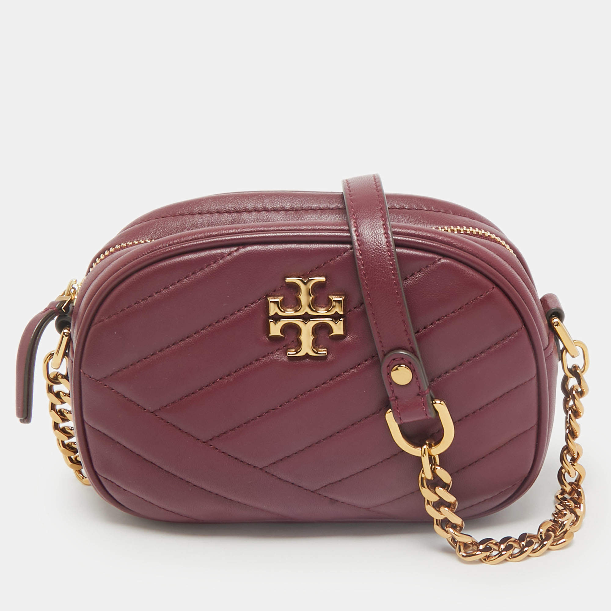 Tory Burch Burgundy Chevron Leather Kira Camera Bag