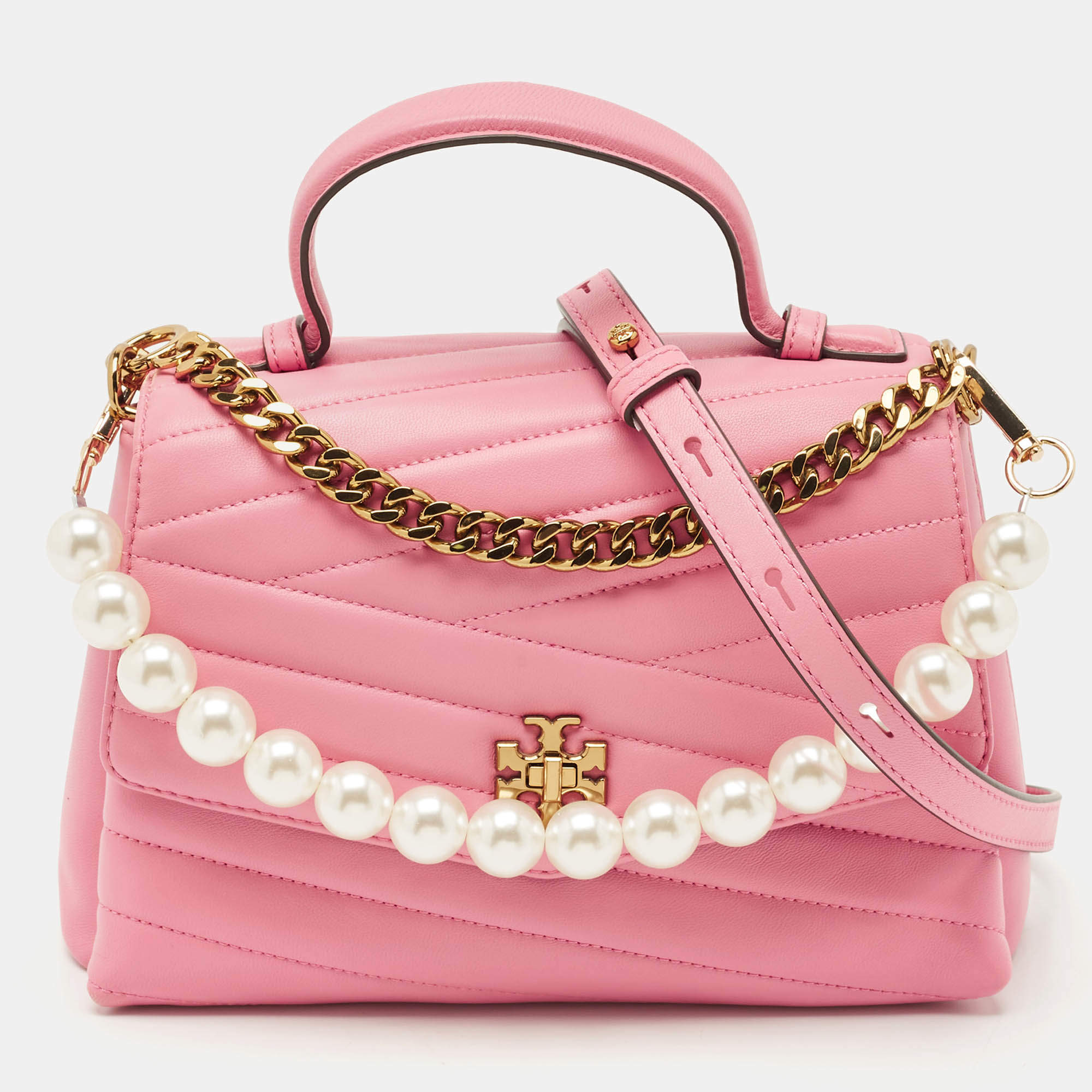 Tory Burch Pink Chevron Leather Kira Top Handle Bag
