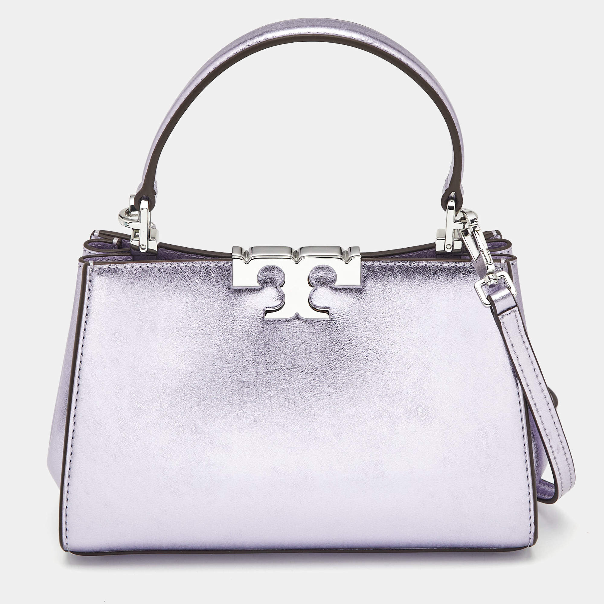 Pre Owned Tory Burch Metallic Purple Leather Mini Eleanor Top Handle Bag