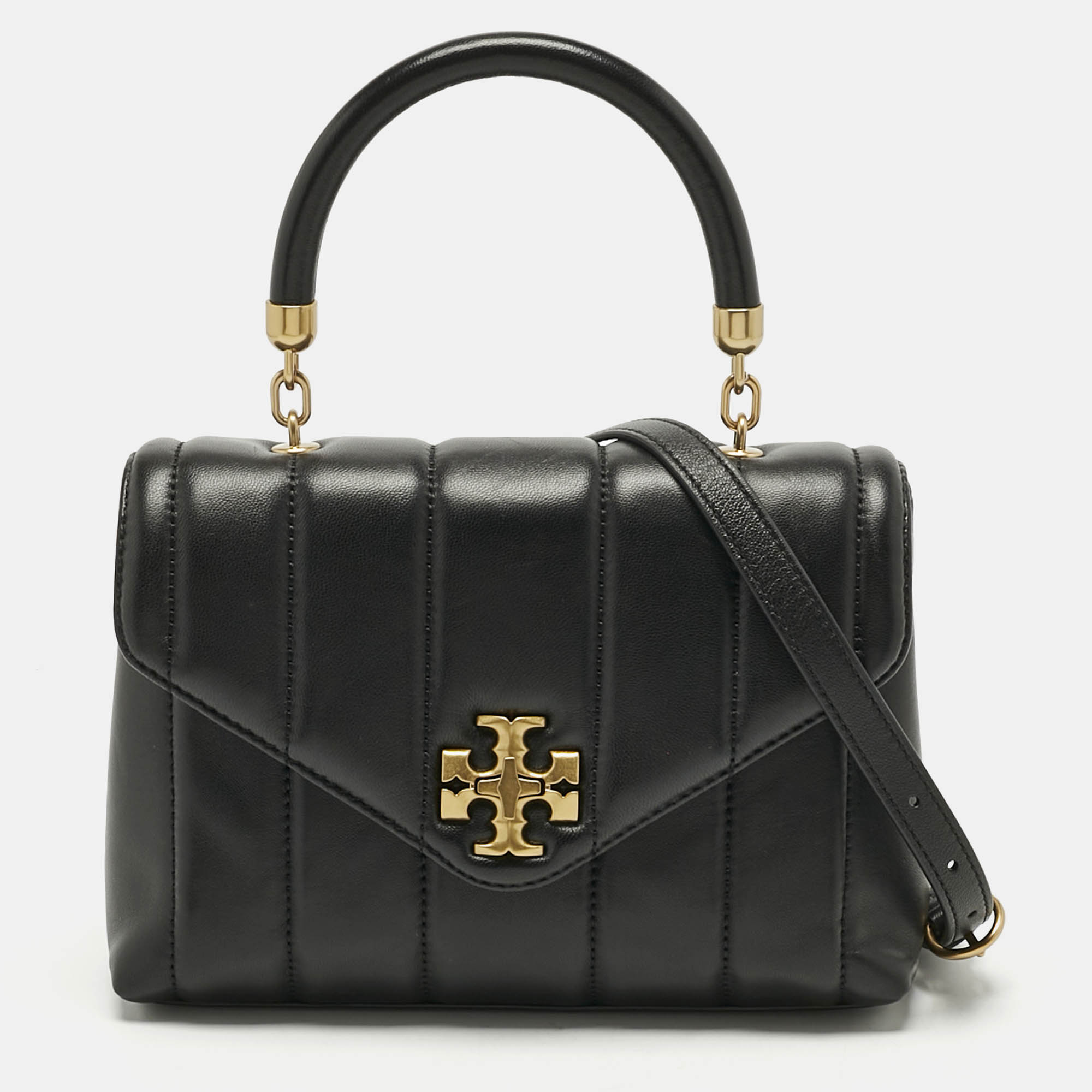 Pre Owned Tory Burch Black Quilted Small Leather Kira Top Handle Bag