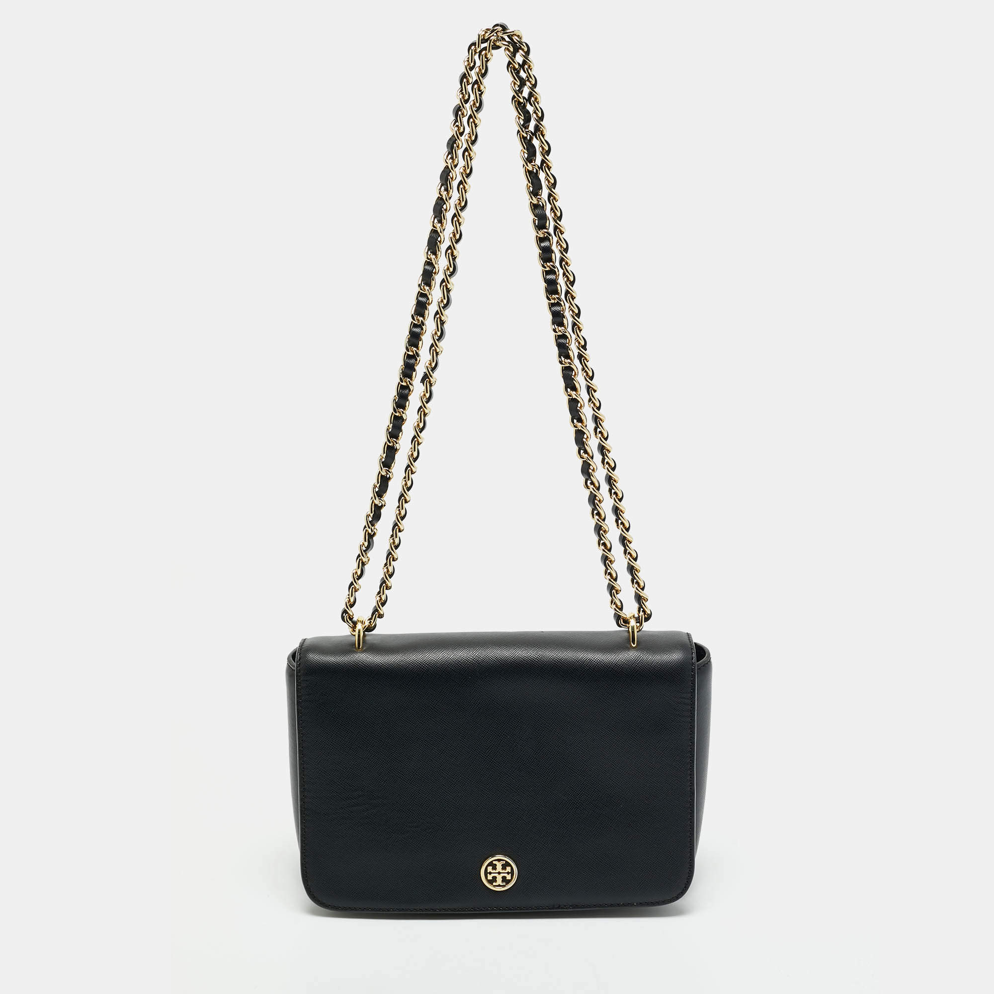 Pre Owned Tory Burch Black Leather Robinson Shoulder Bag