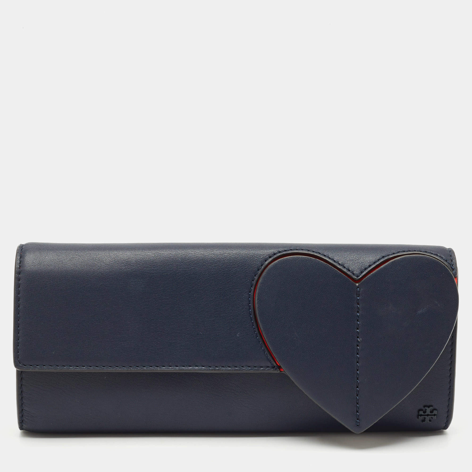 Tory Burch Navy Blue Leather Heart Clutch