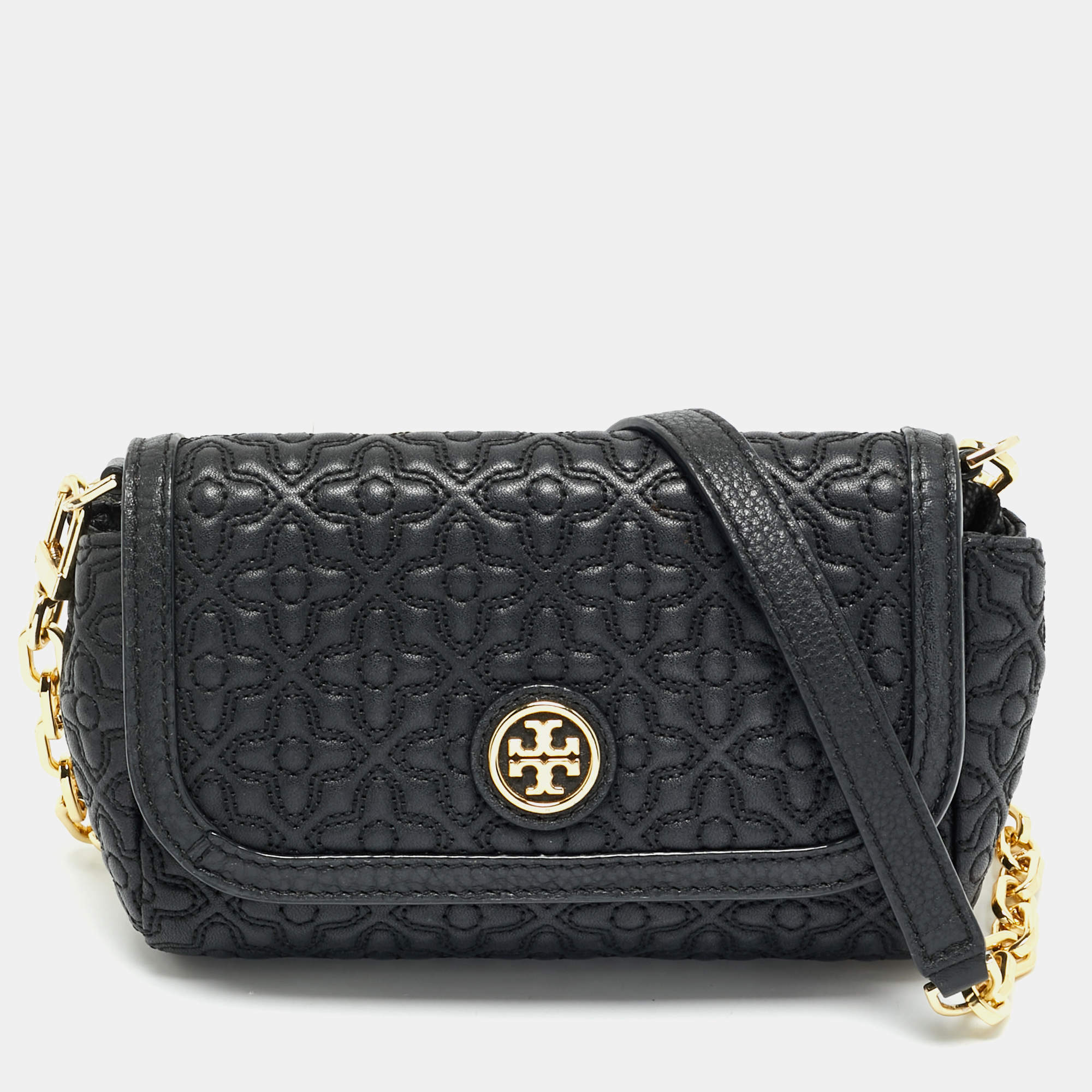 Pre Owned Tory Burch Black Quilted Leather Small Bryant Crossbody Bag