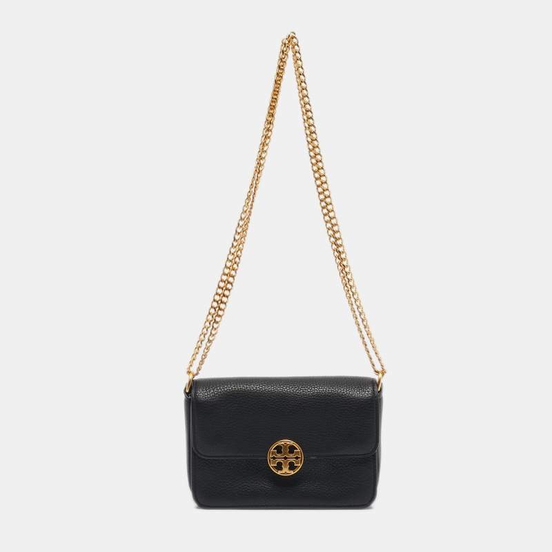 Pre Owned Tory Burch Black Leather Mini Chelsea Chain Shoulder Bag