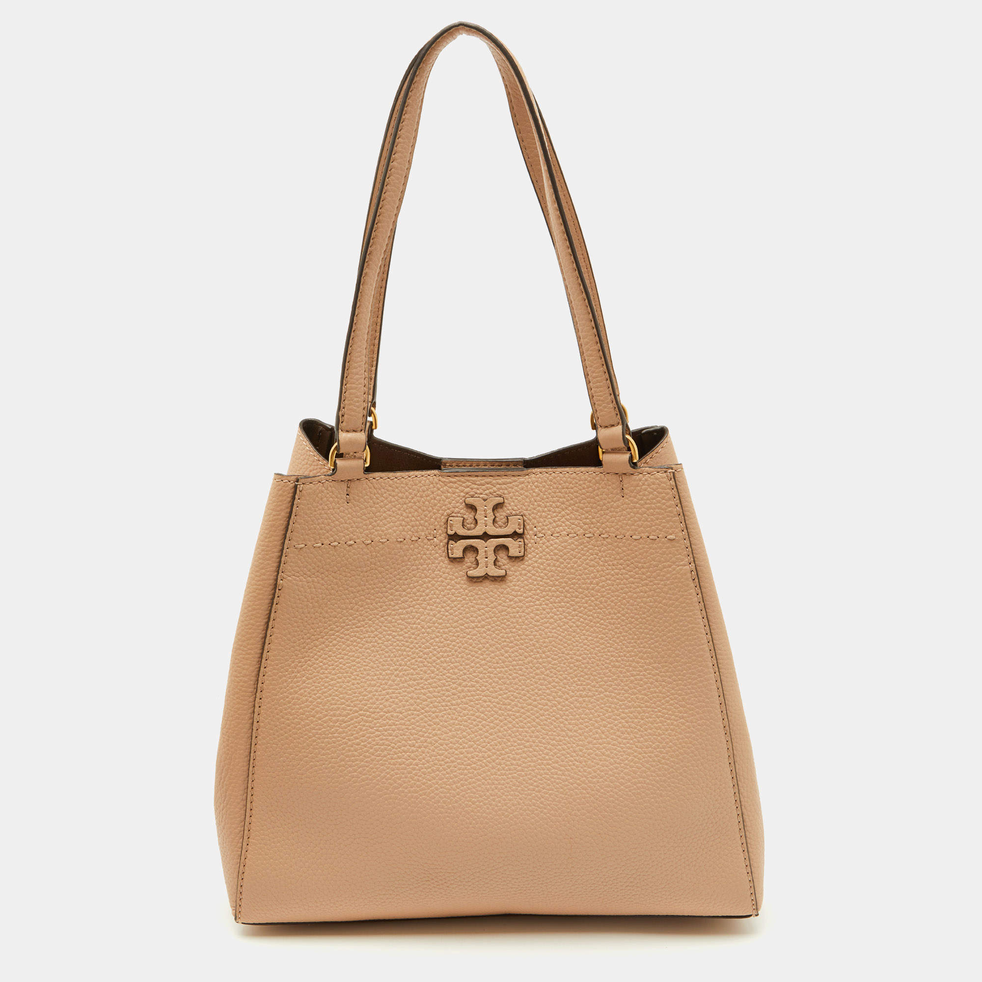 Pre Owned Tory Burch Sand Beige Leather McGraw Carryall Shoulder Bag